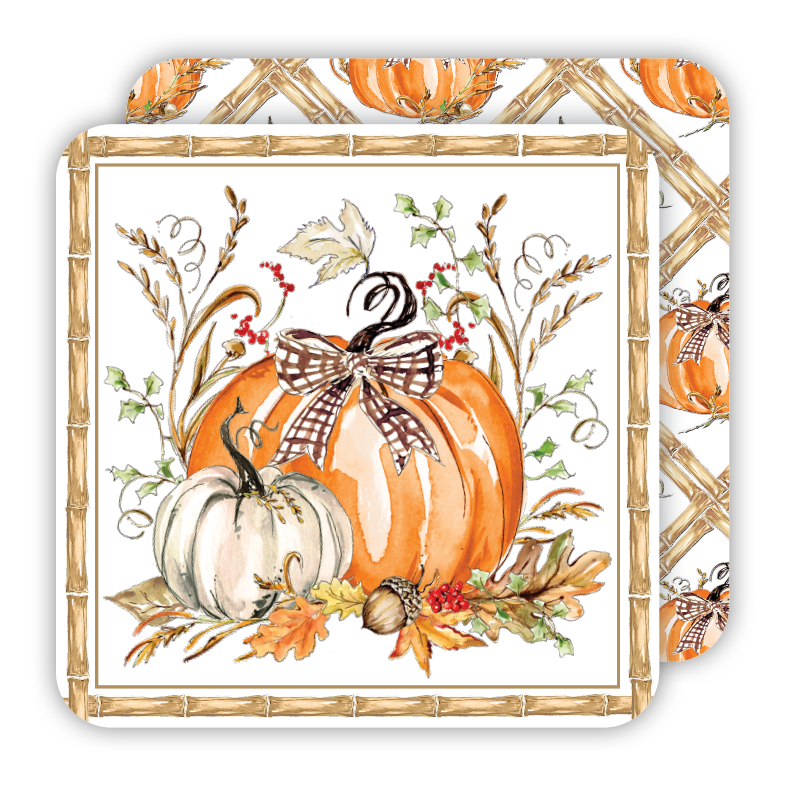 Orange & White Pumpkins Paper Coasters