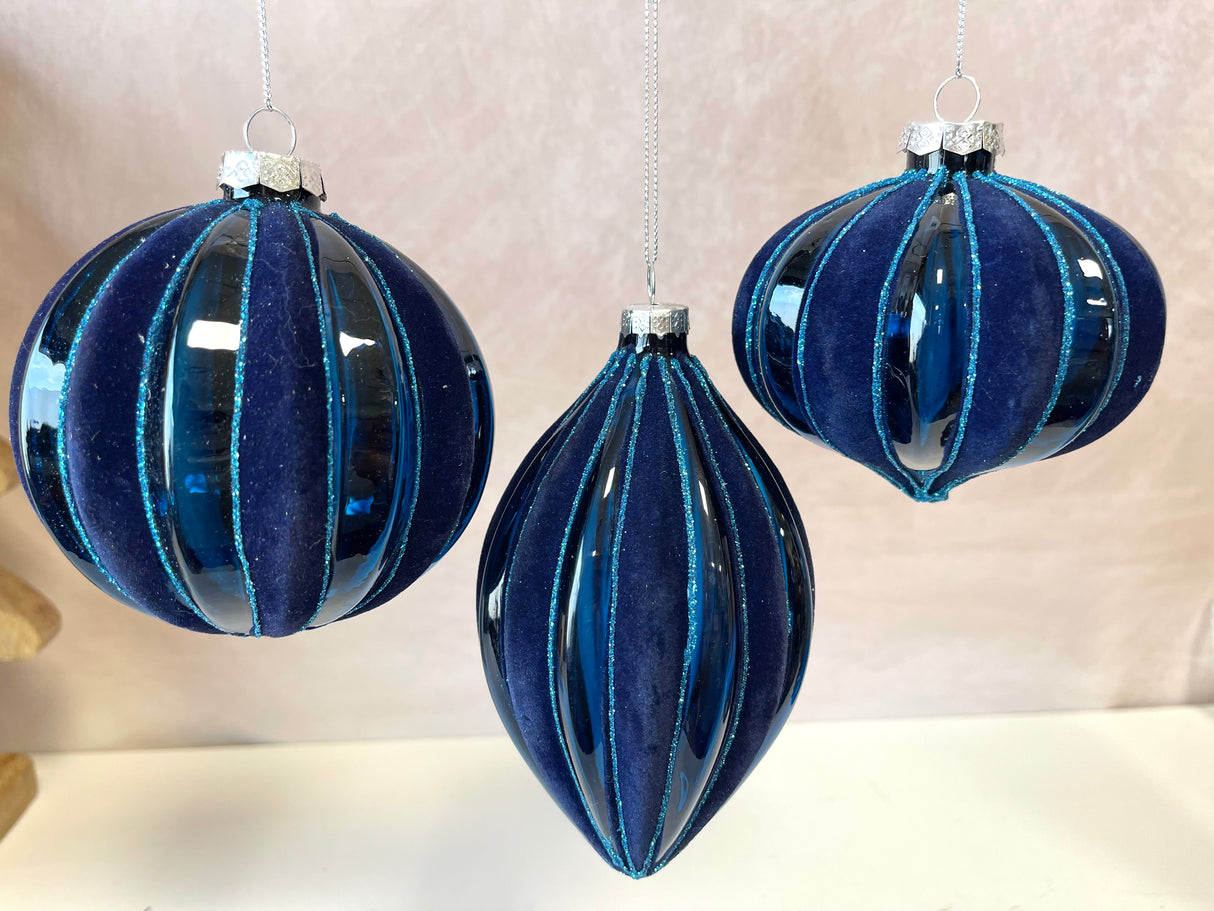 Velvet Sky Blue Glass Ornament - 3 Styles