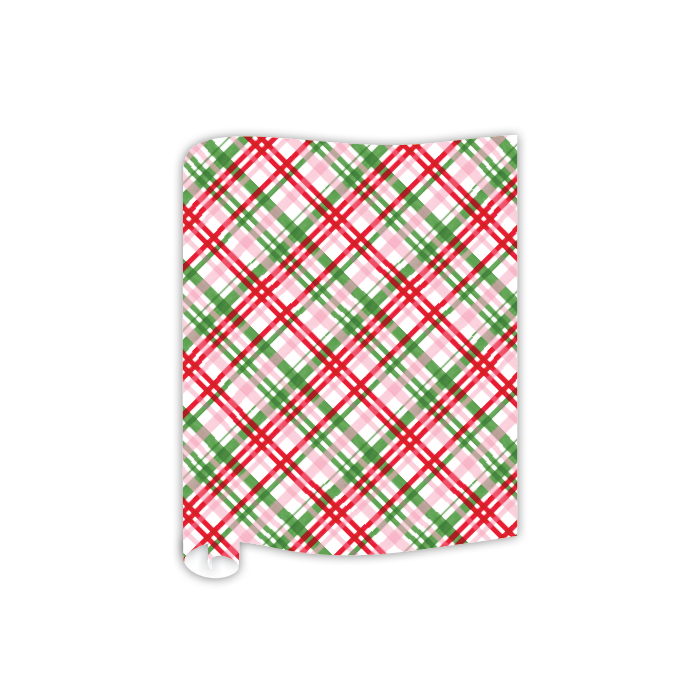 Red, Pink & Green Plaid Paper Table Runner