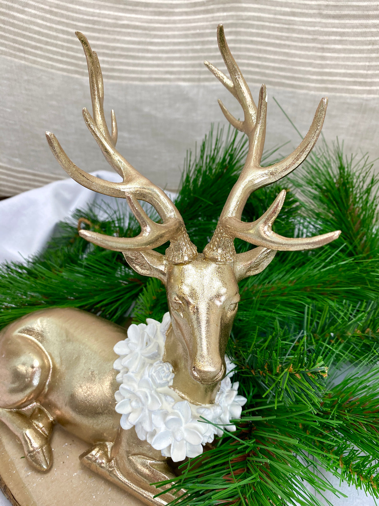 Winter Tale Gold Resin Laying Deer