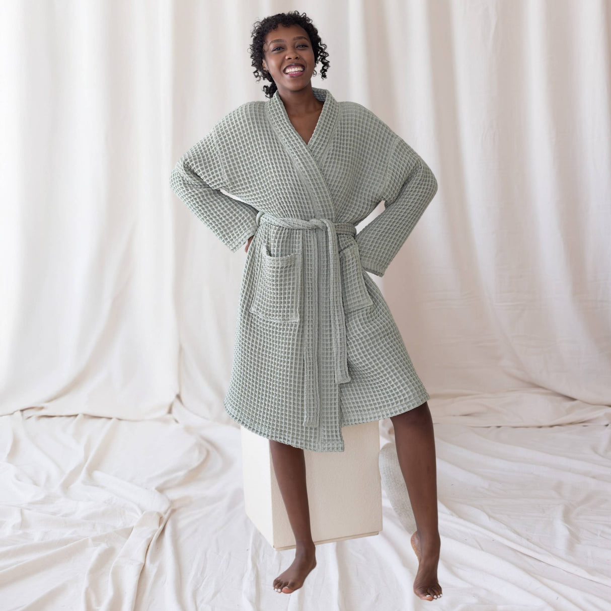Sage Luxurious Waffle Bathrobe / XXL