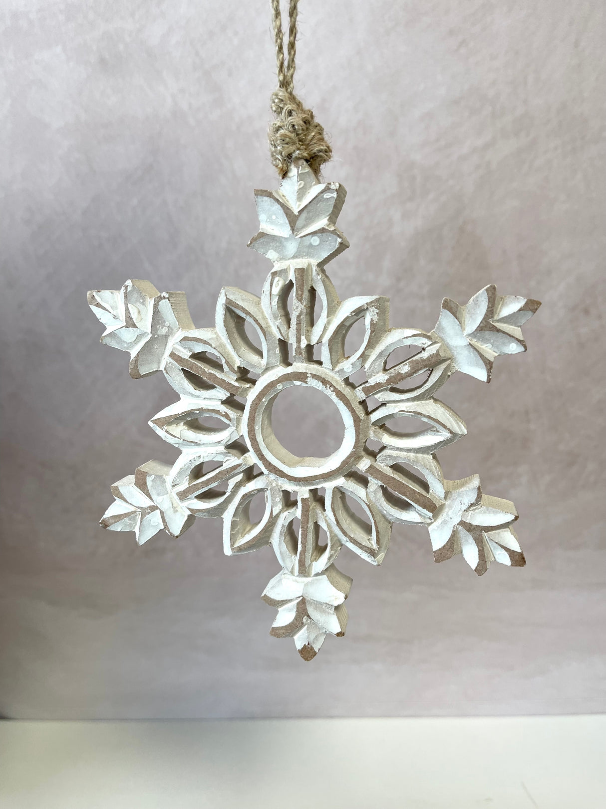 Carved Wood Snowflake Ornament s