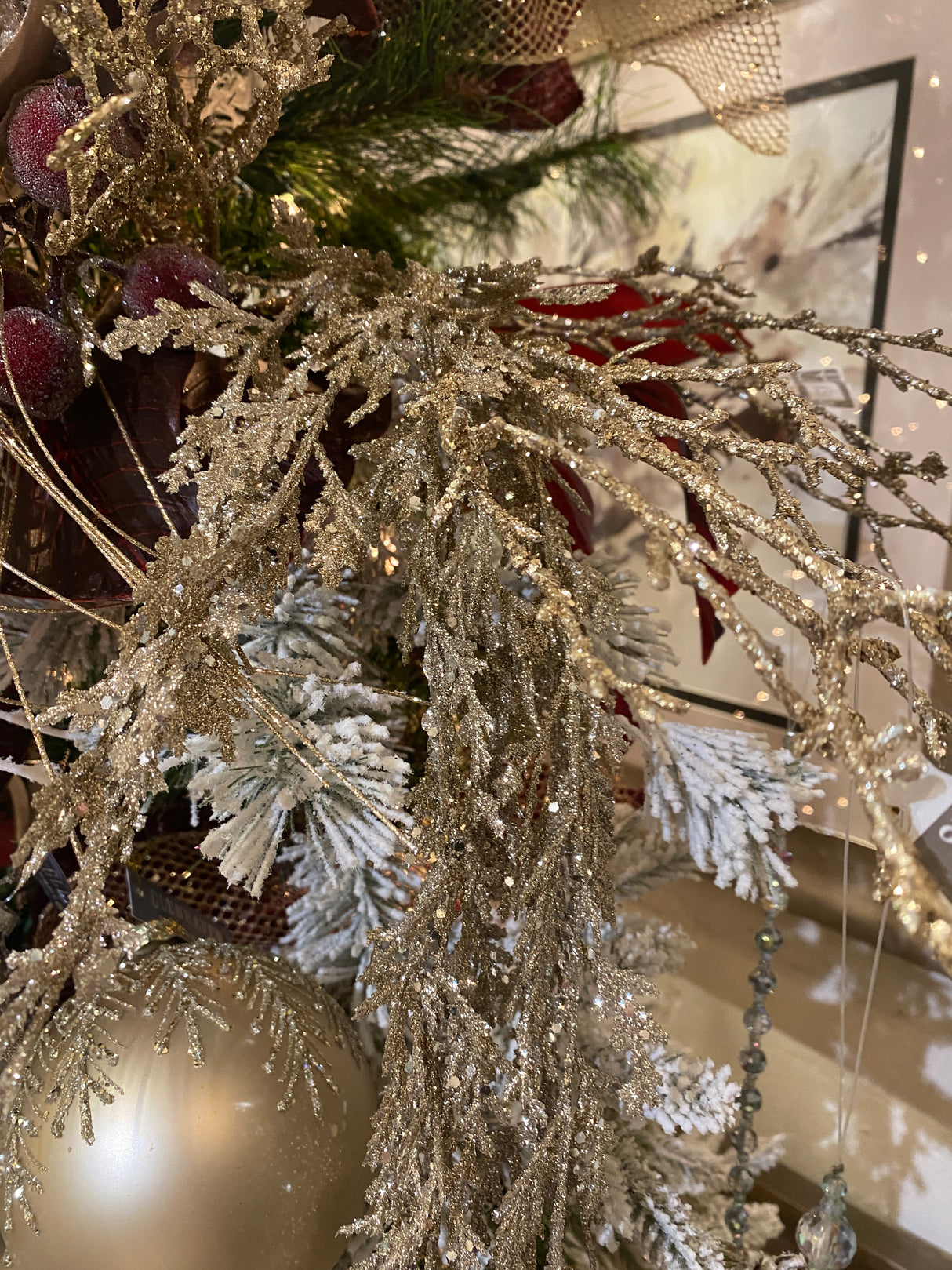 Glittered Cedar Hanging Branch
