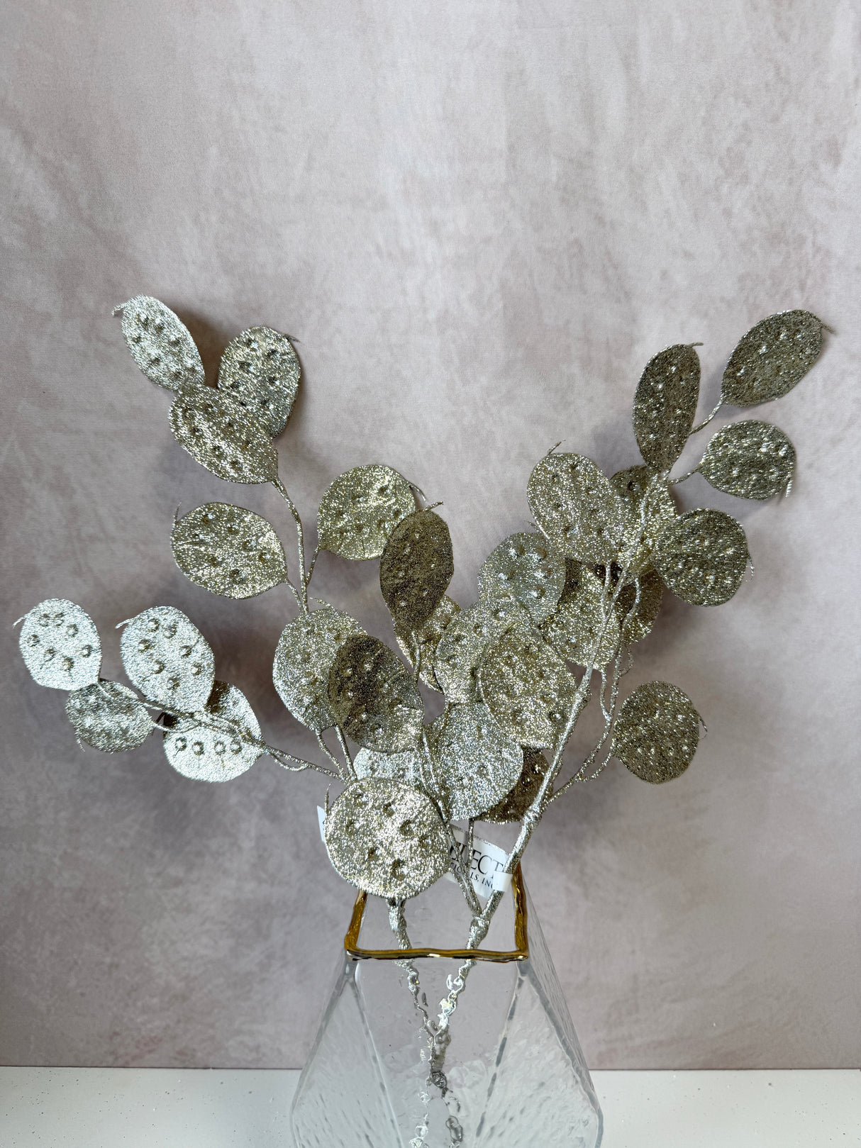 Platinum Glittered Lunaria Spray