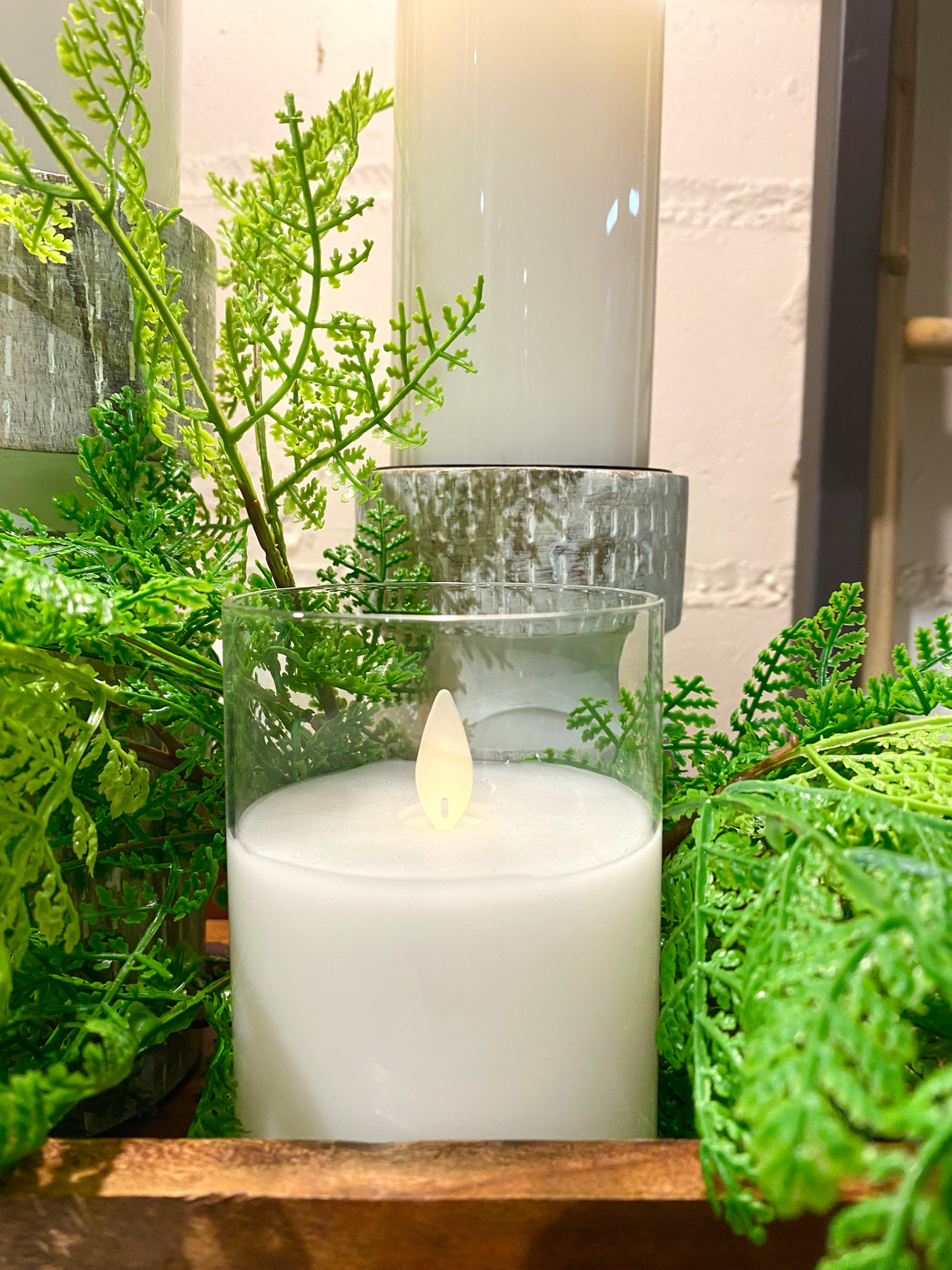 Cream Moving LED Glass Candle Set