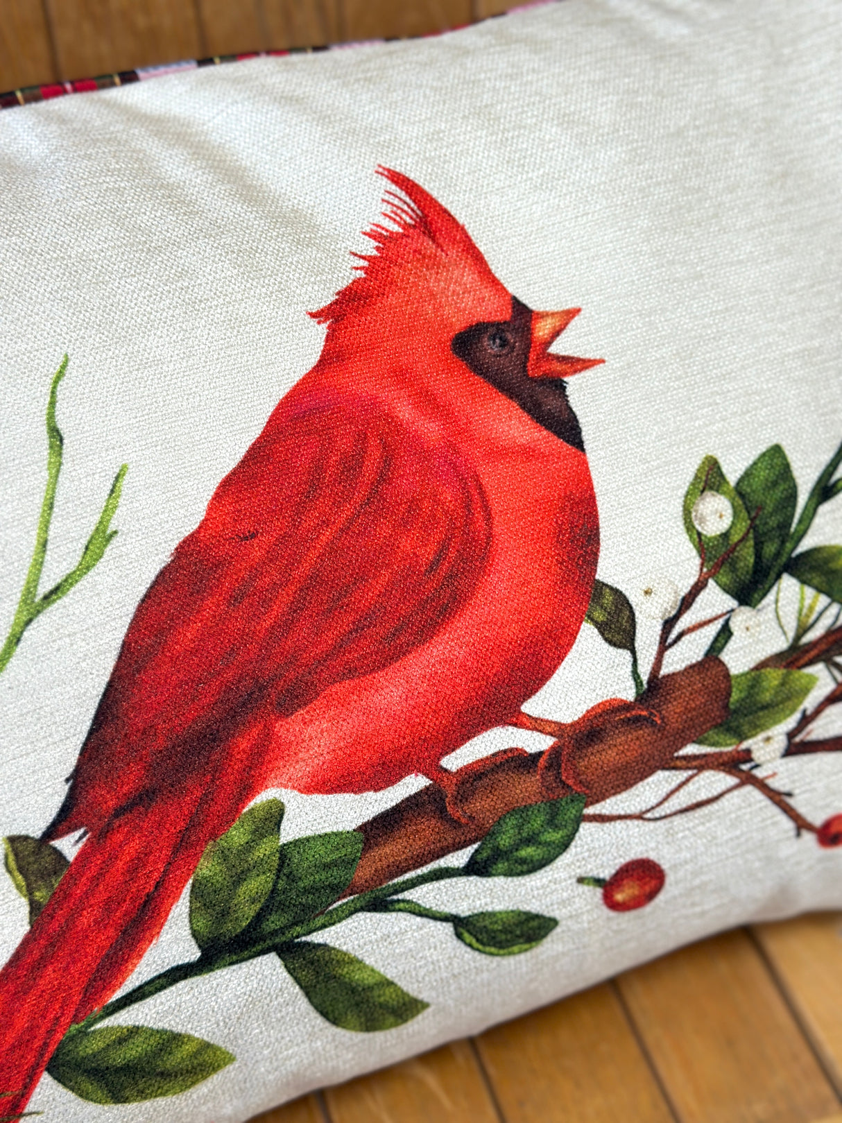 Chenille Cardinal Lumbar Pillow