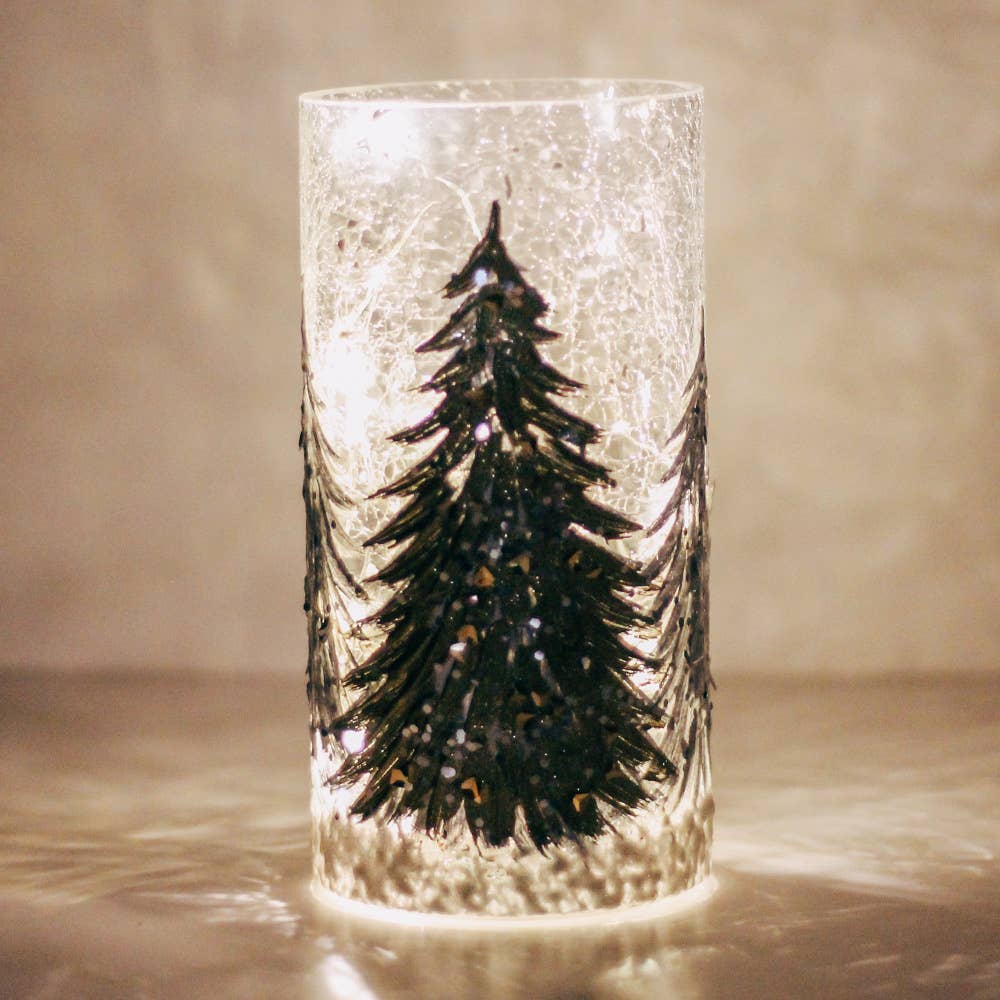 Gold Tree Lighted Glass Pillar