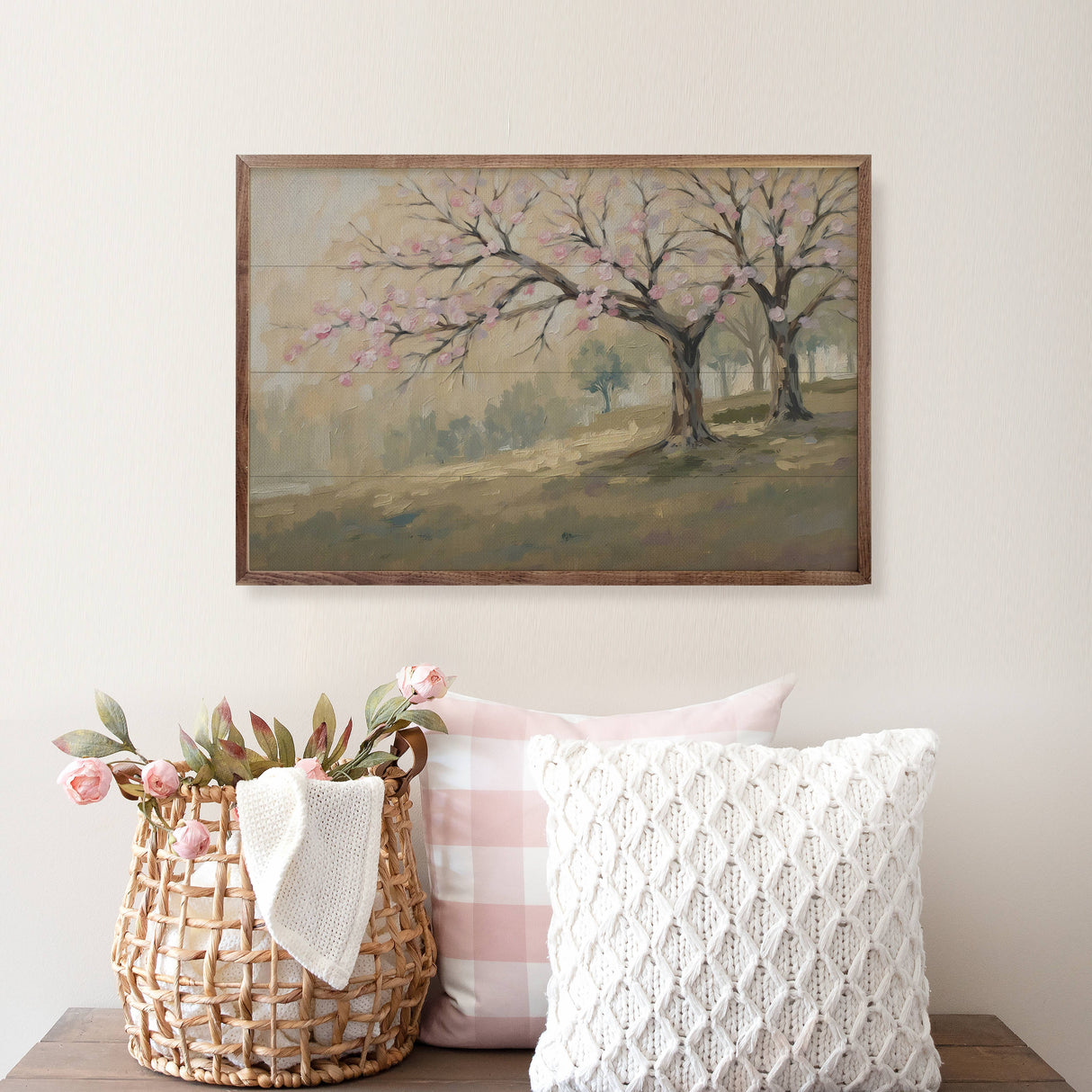 Spring Pink Blossom Tree Wood Art