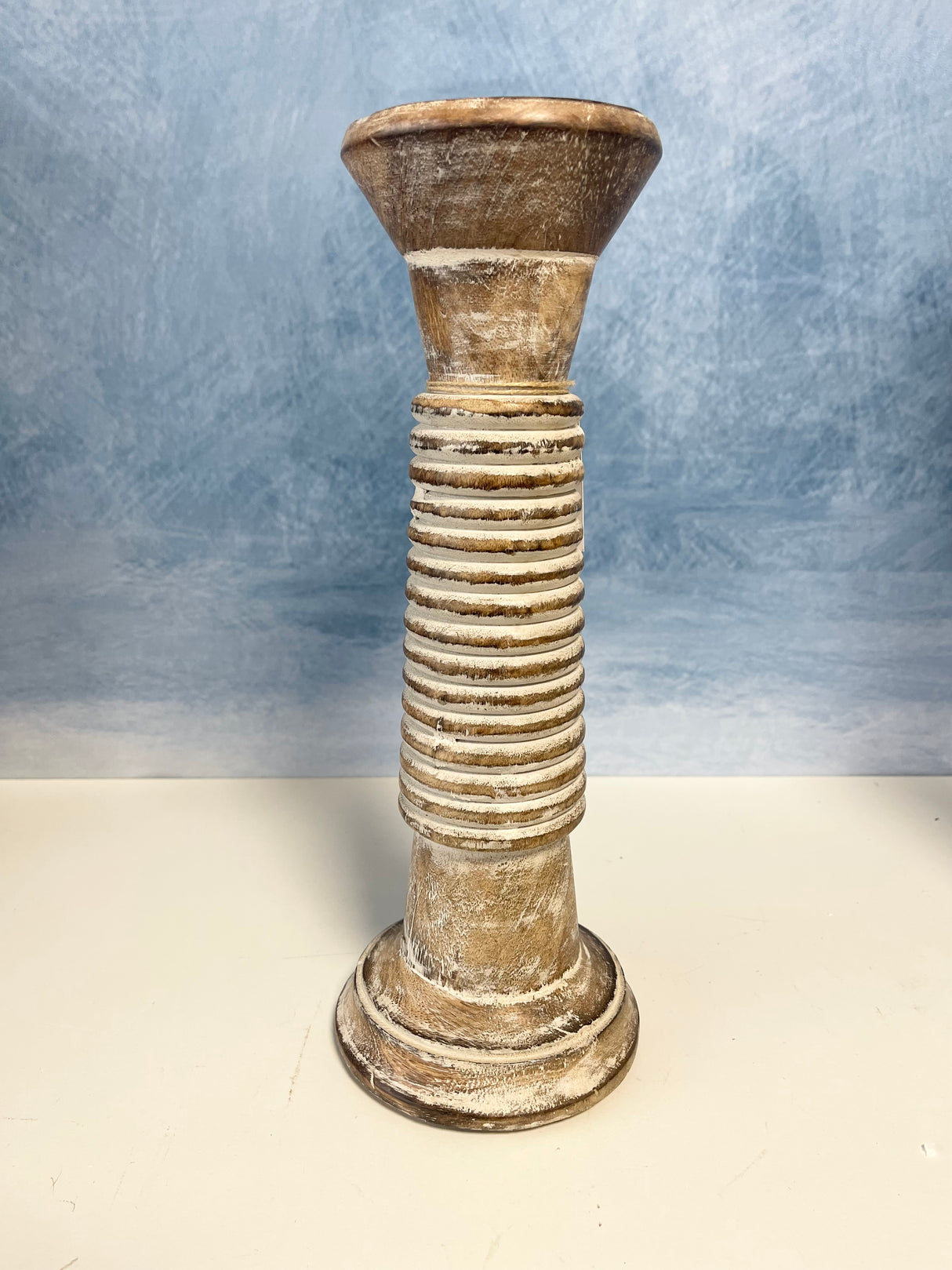Ribbed Wood Pillar Candleholder - 3 Sizes