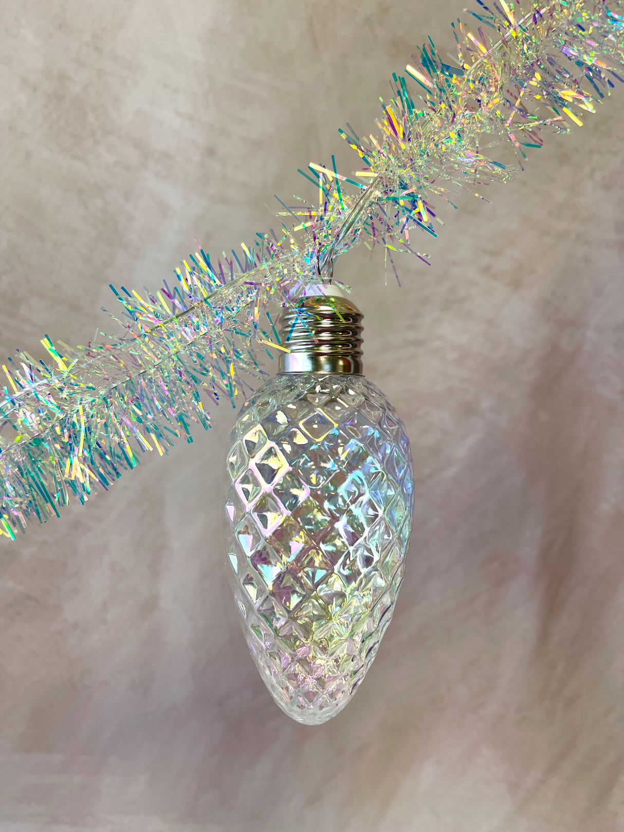 6' Lighted Iridescent Bulb Tinsel Garland