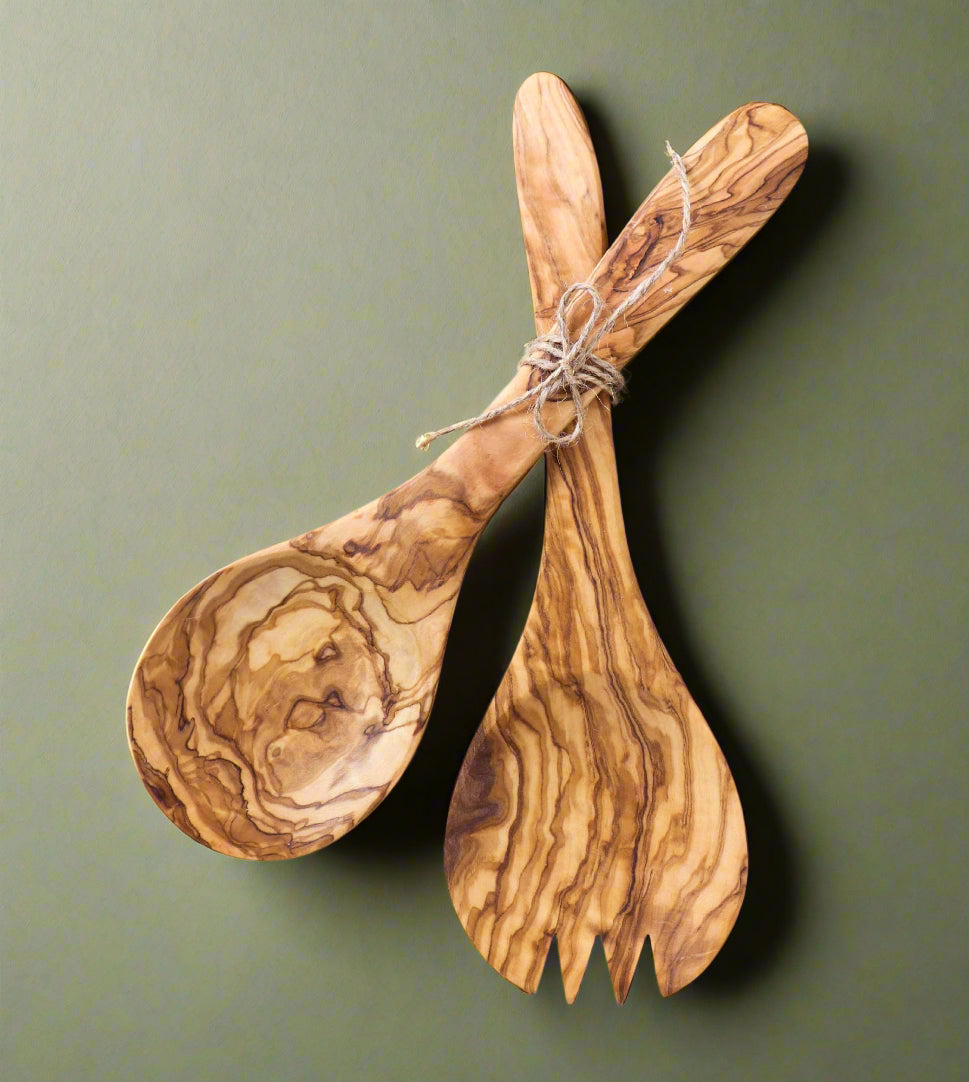 Olive Wood Handmade Salad Servers Set