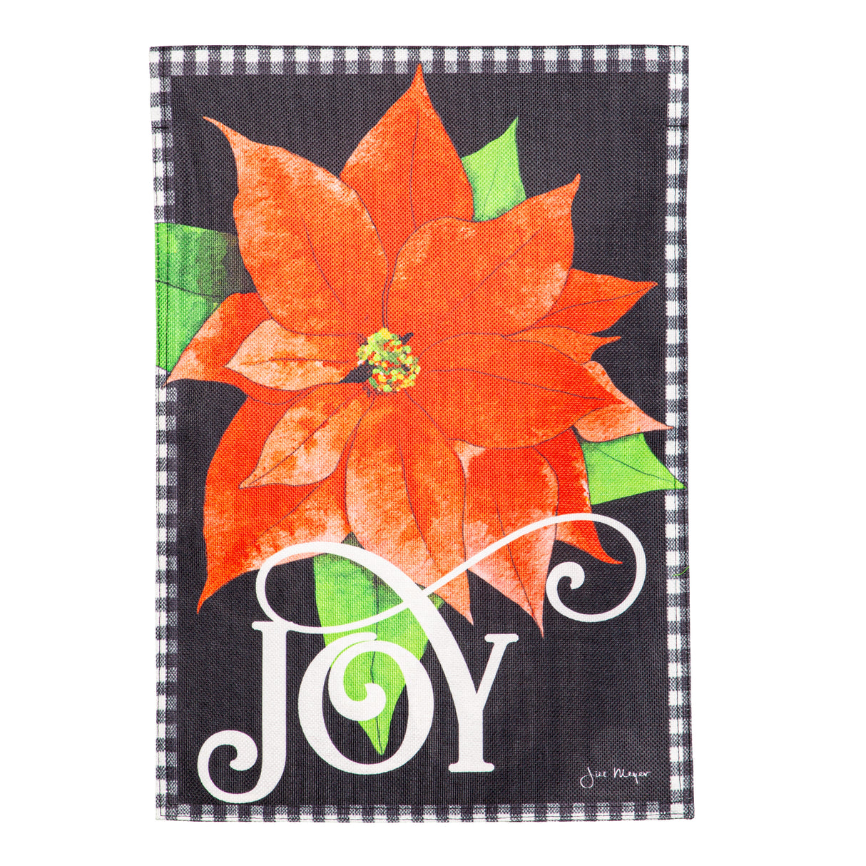 Joy Poinsettia Burlap Garden Flag