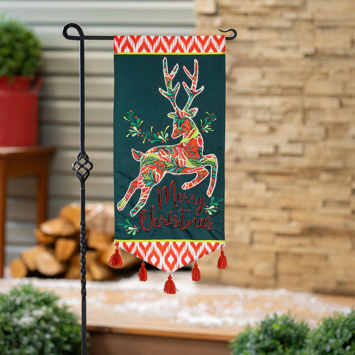 Large Patterned Reindeer Garden Flag