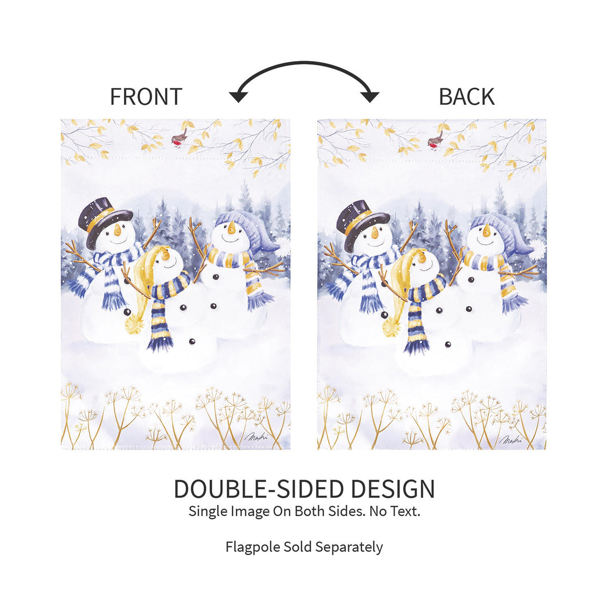 Happy Snowmen Trio Suede Garden Flag