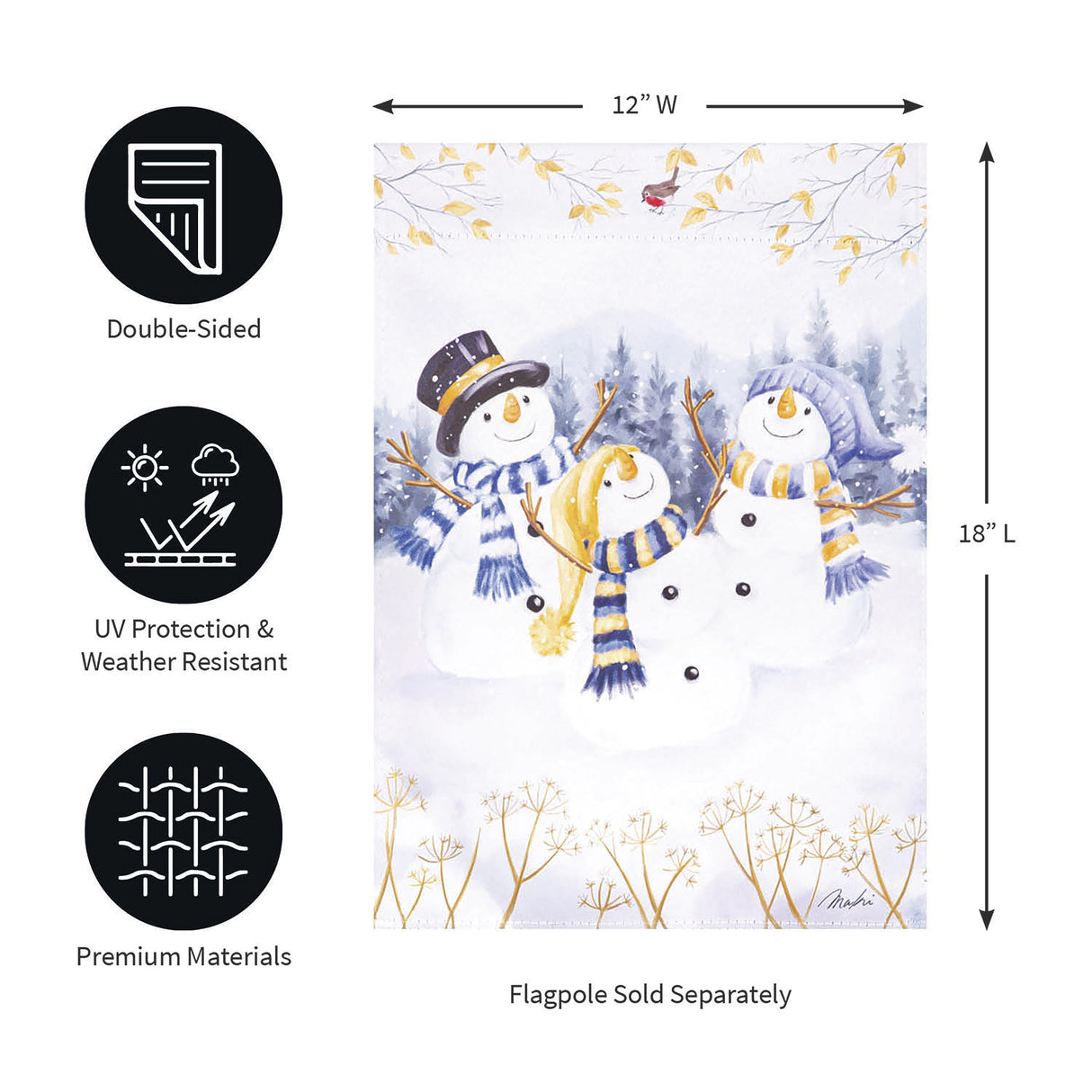 Happy Snowmen Trio Suede Garden Flag