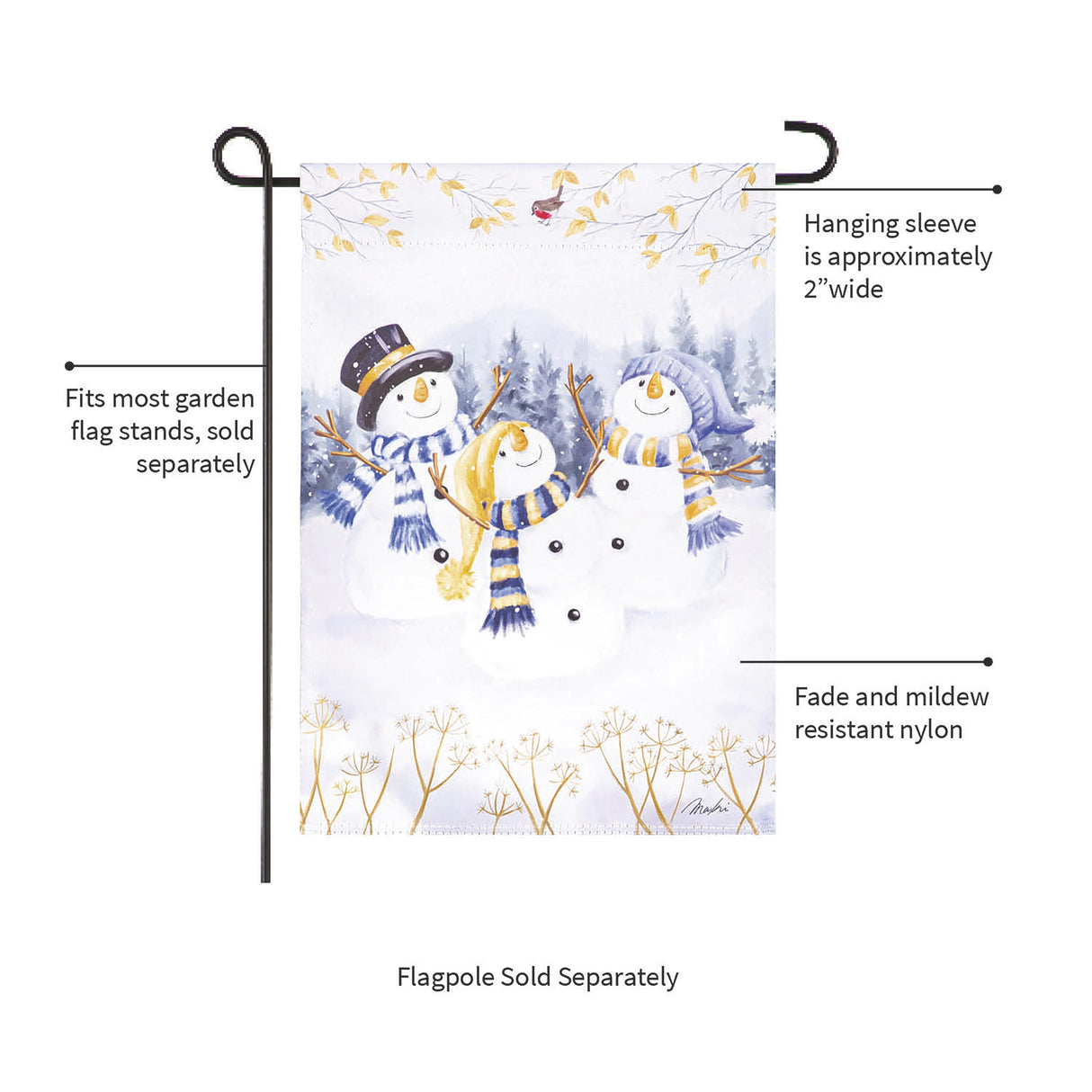 Happy Snowmen Trio Suede Garden Flag