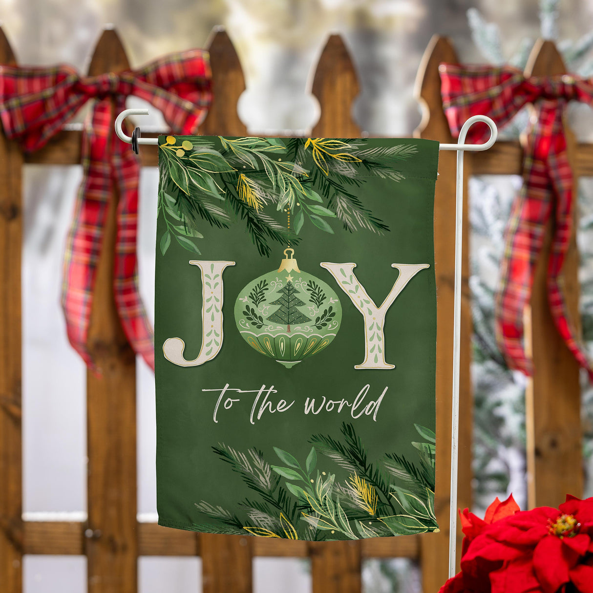 Greenery Joy To The World Suede Garden Flag