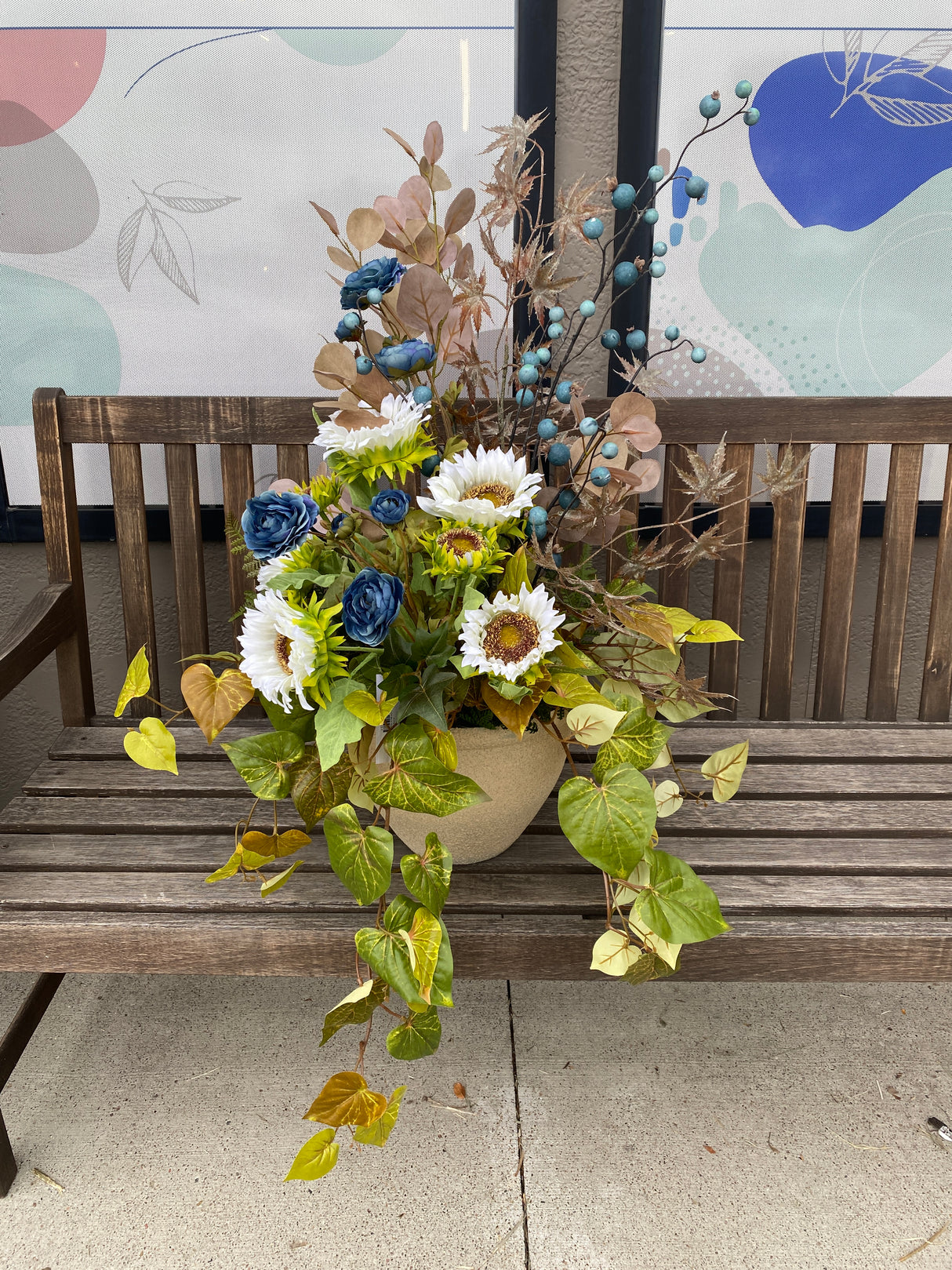 34" Burst Of Blue Porch Pot