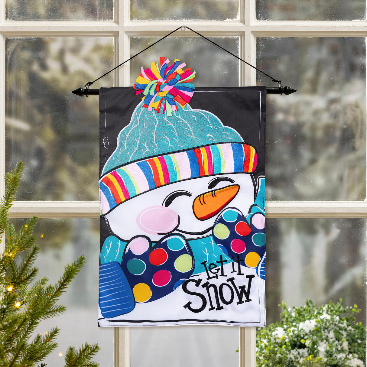 Let It Snow-Man Applique Garden Flag