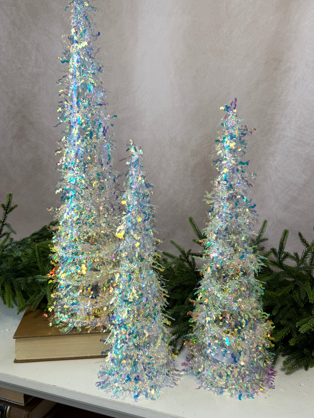 Iridescent Tinsel Cone Tree Set of 3