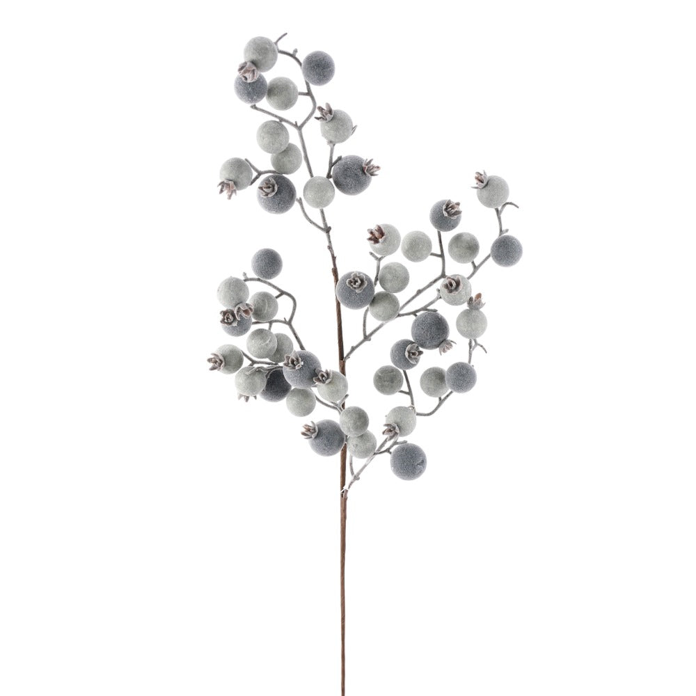 Blue Flocked Berry Spray