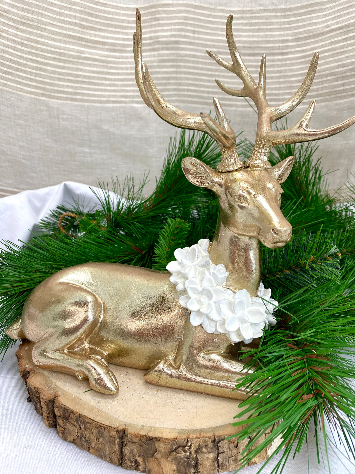Winter Tale Gold Resin Laying Deer