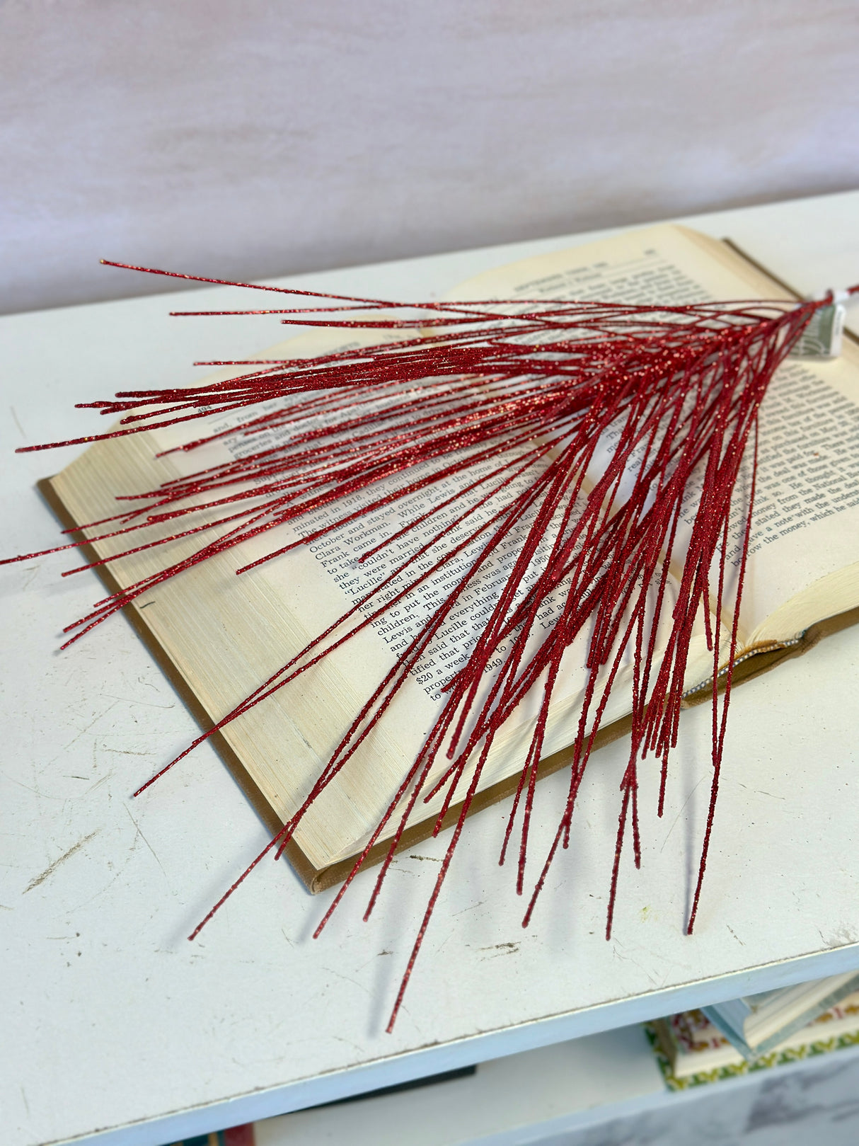 Glittered Needle Red Pine Spray