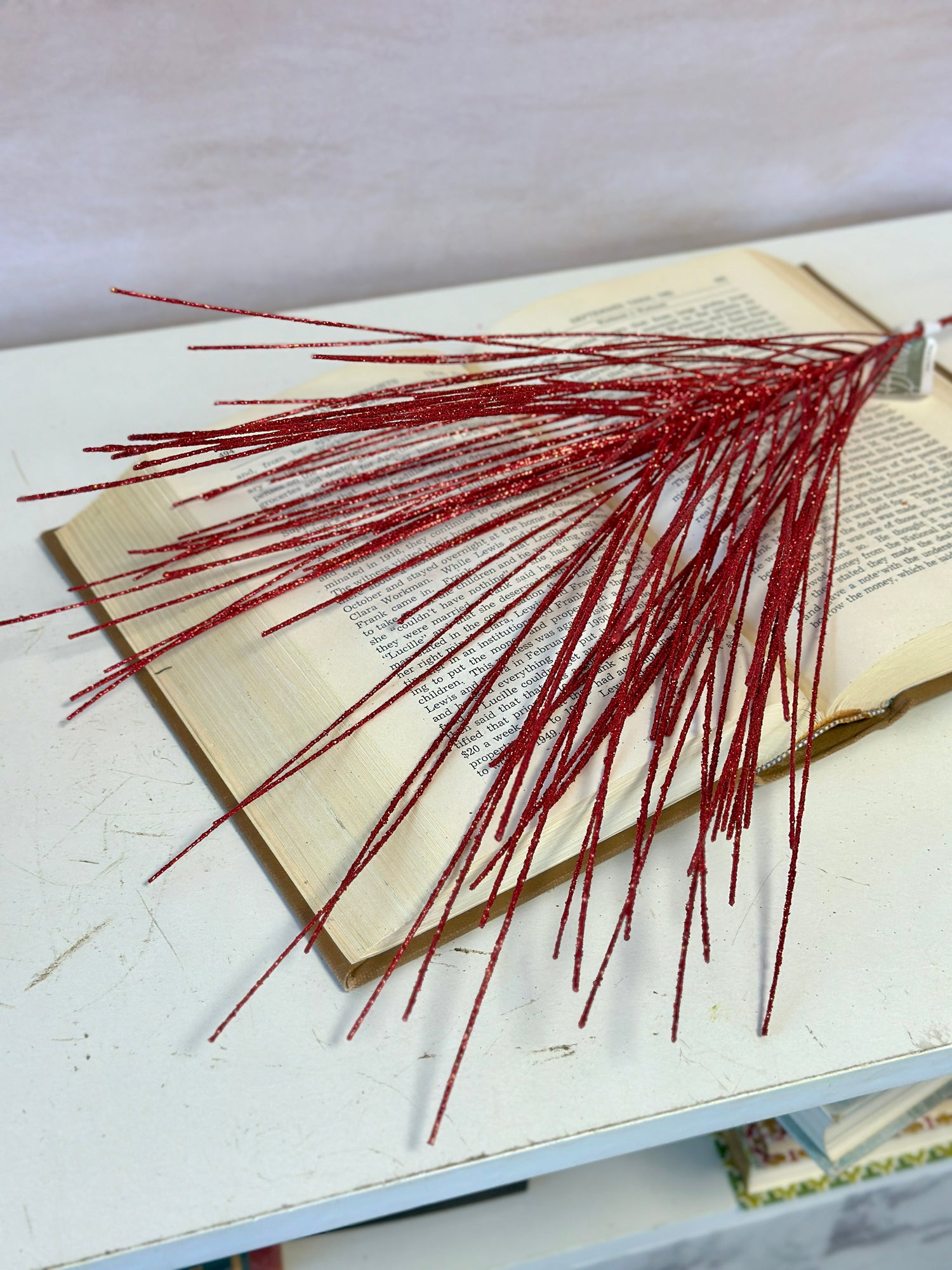 Glittered Needle Red Pine Spray