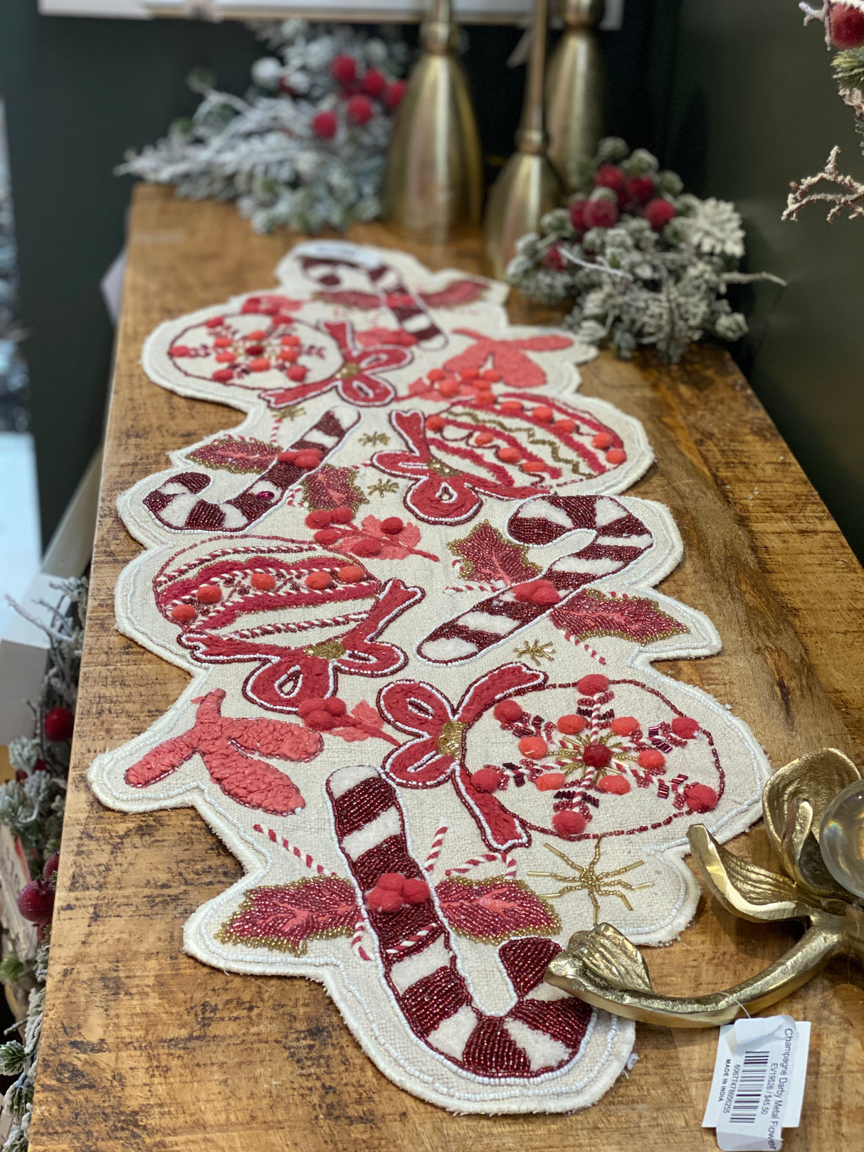 Hand-Embroidered Ornament Table Runner