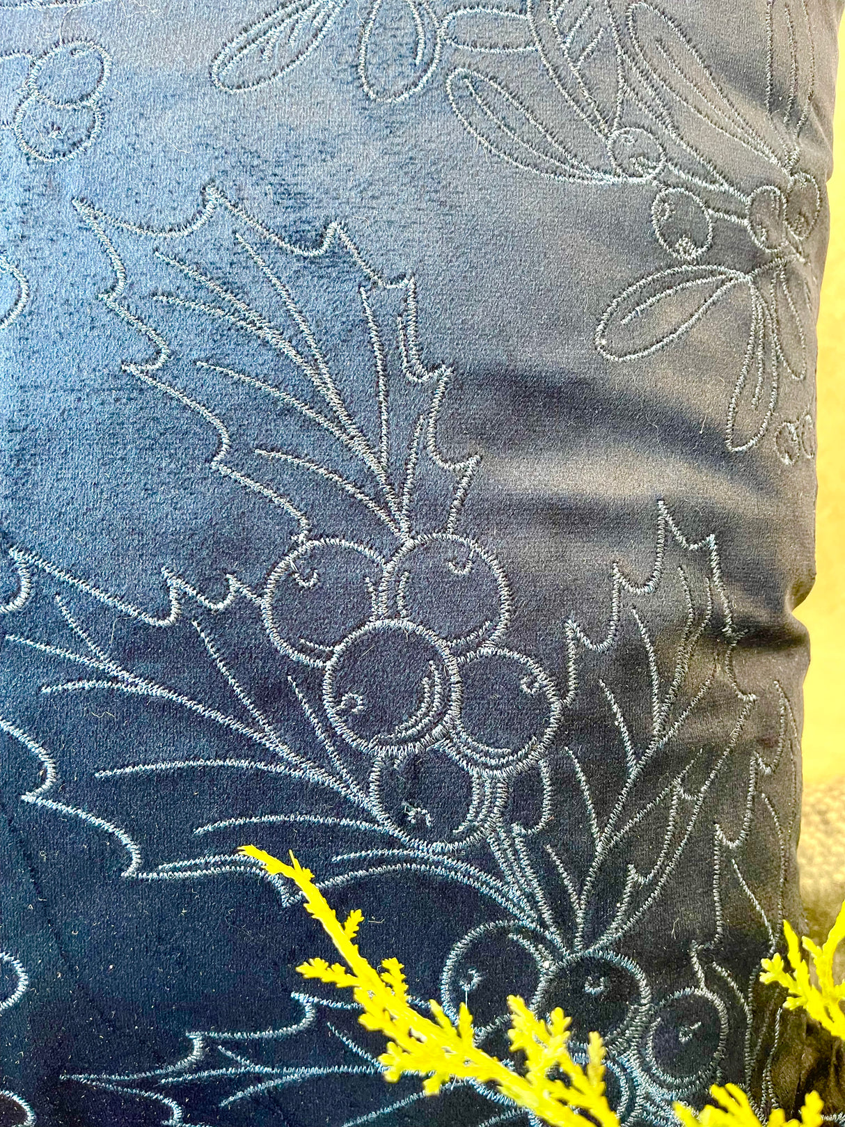Navy Holly & Mistletoe Pillow