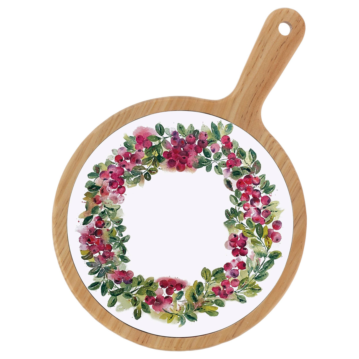 Cranberry Wreath Ceramic & Bamboo Cheese Board