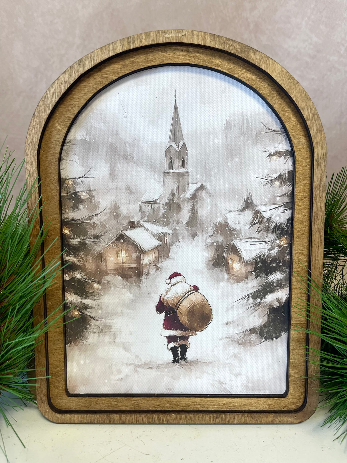 Arch Top Village Santa Framed Art