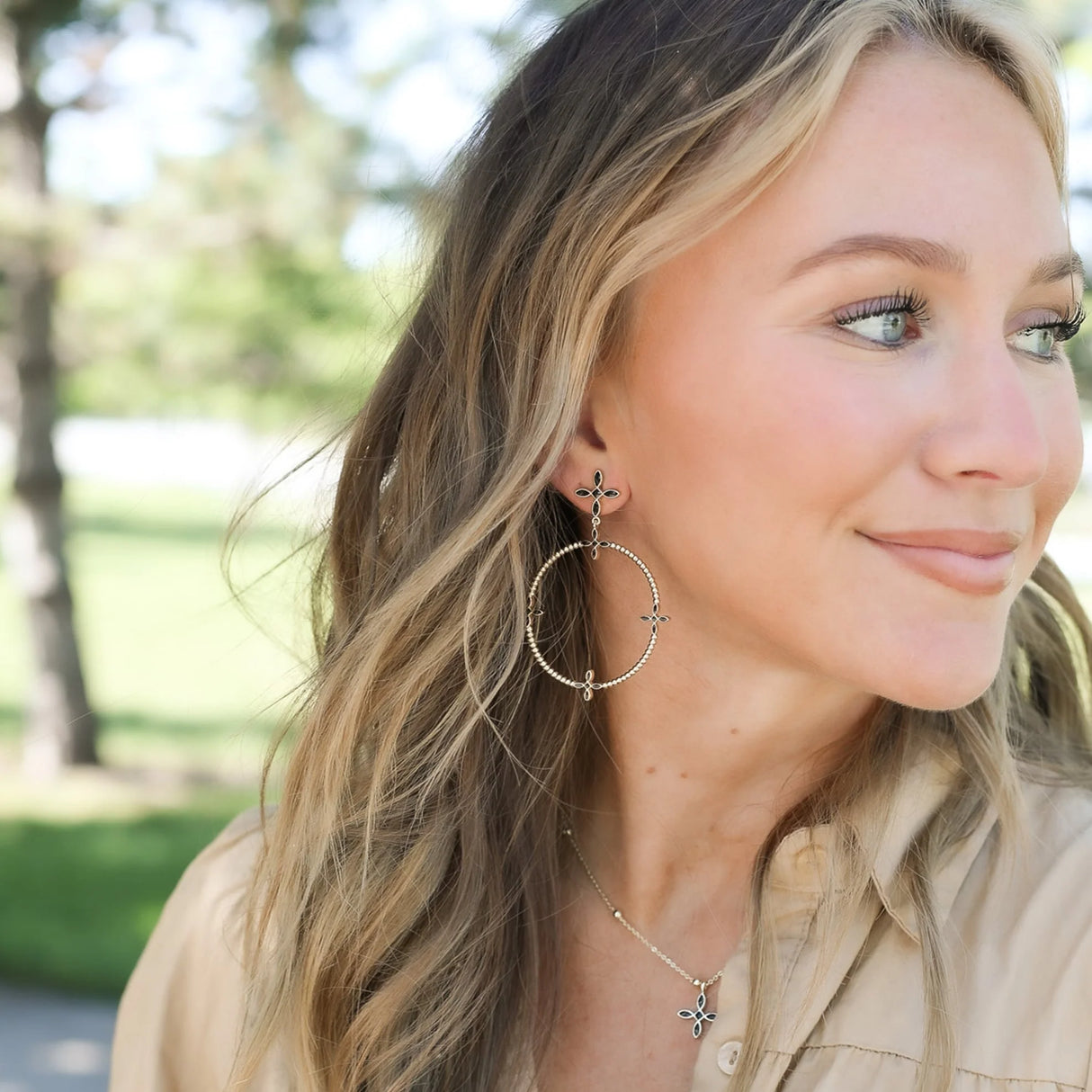 Radiant Beaded Statement Earrings in Black Enamel