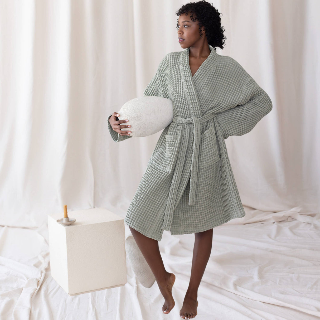 Sage Luxurious Waffle Bathrobe / 3XL