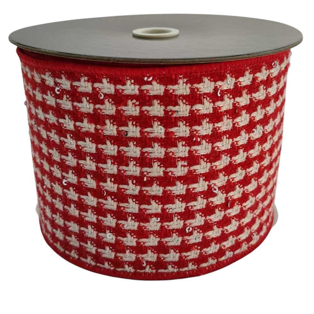 4" Red Check Sequin Ribbon Bolt