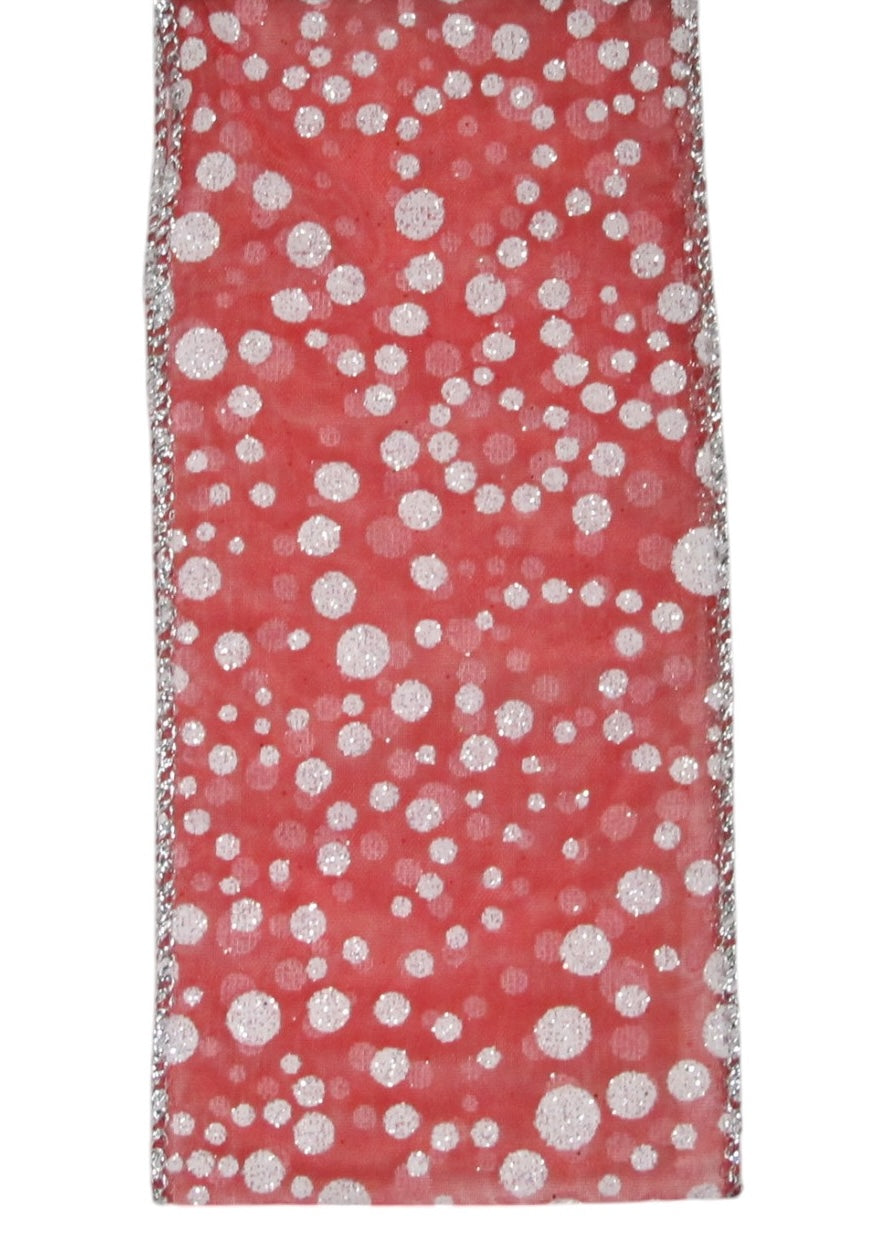 2.5" Sheer Red Glitter Dots Ribbon Bolt