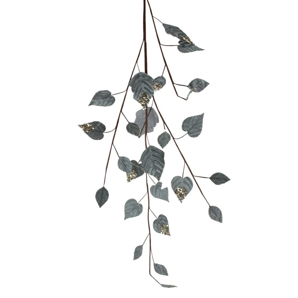 Blue Grey Glitter Velvet Draping Leaf