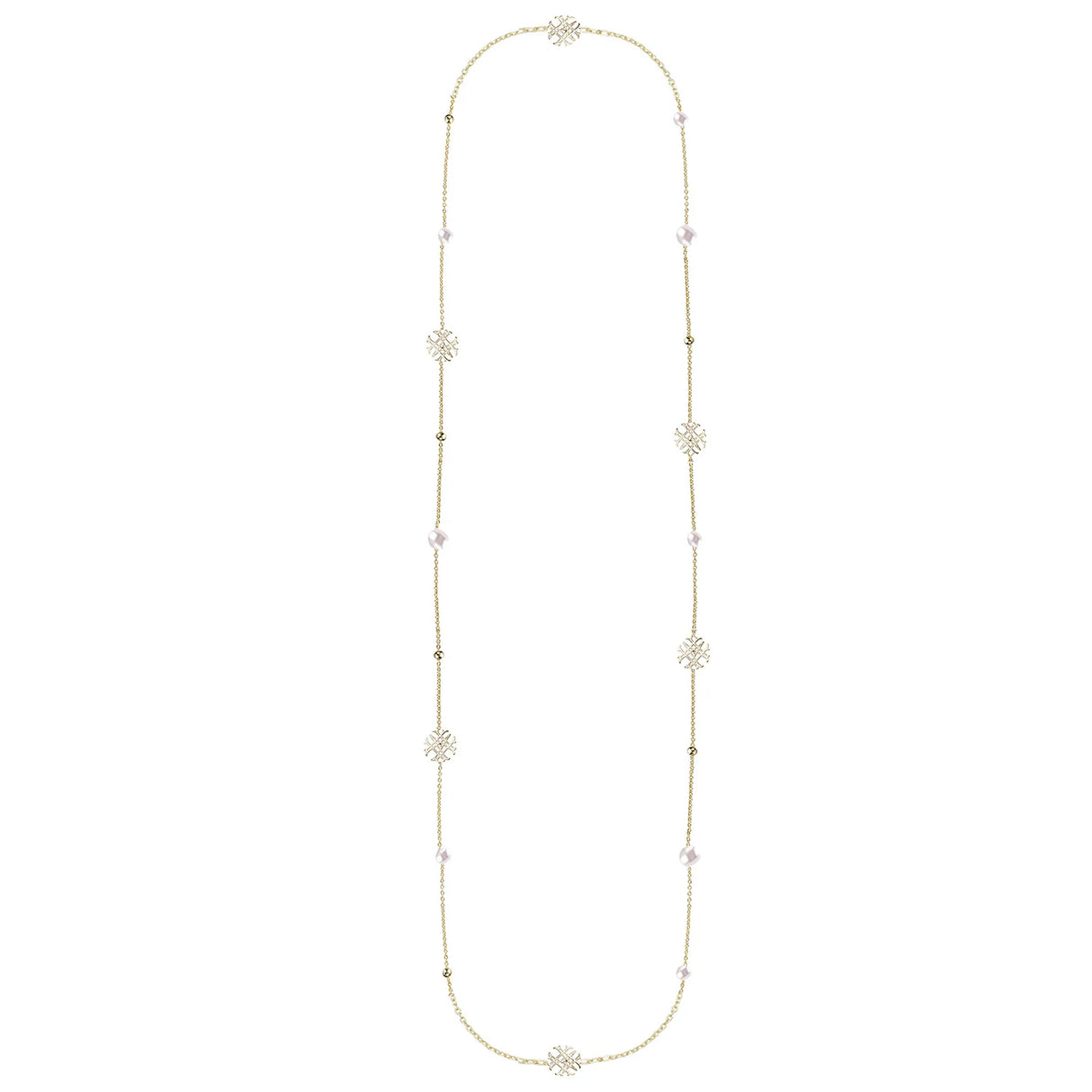 Adorned Pearl Logo Station Necklace in Gold