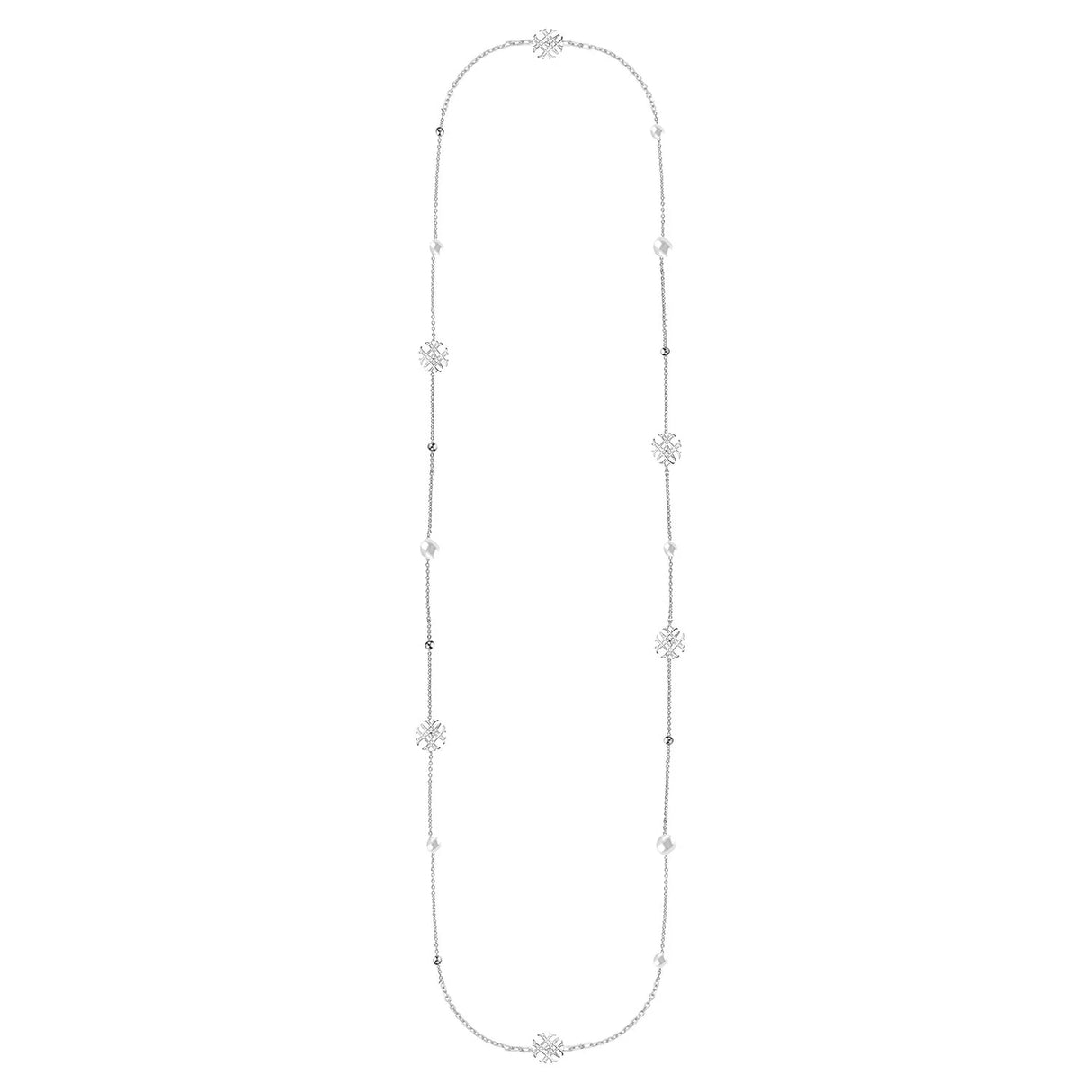 Silver Adorned Pearl Logo Station Necklace