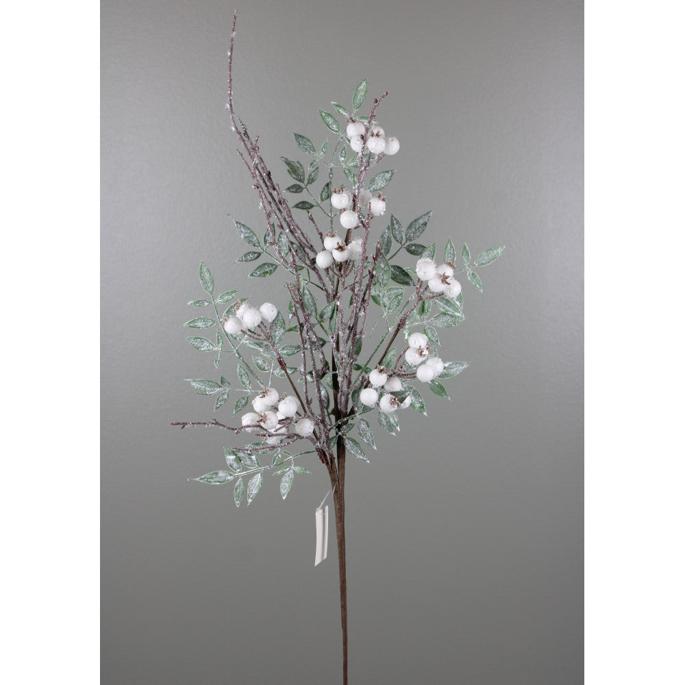 White Glitter Nandina Berry Stem