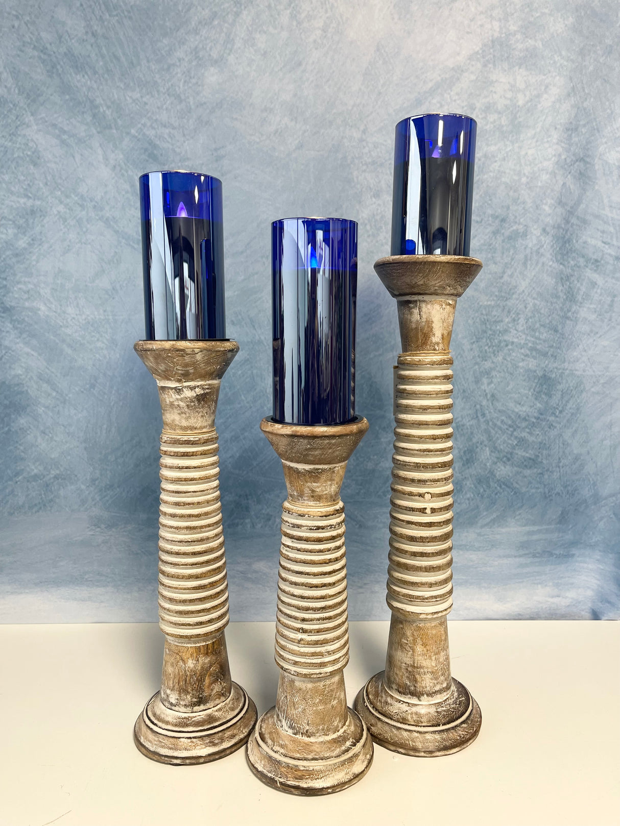 Ribbed Wood Pillar Candleholder - 3 Sizes
