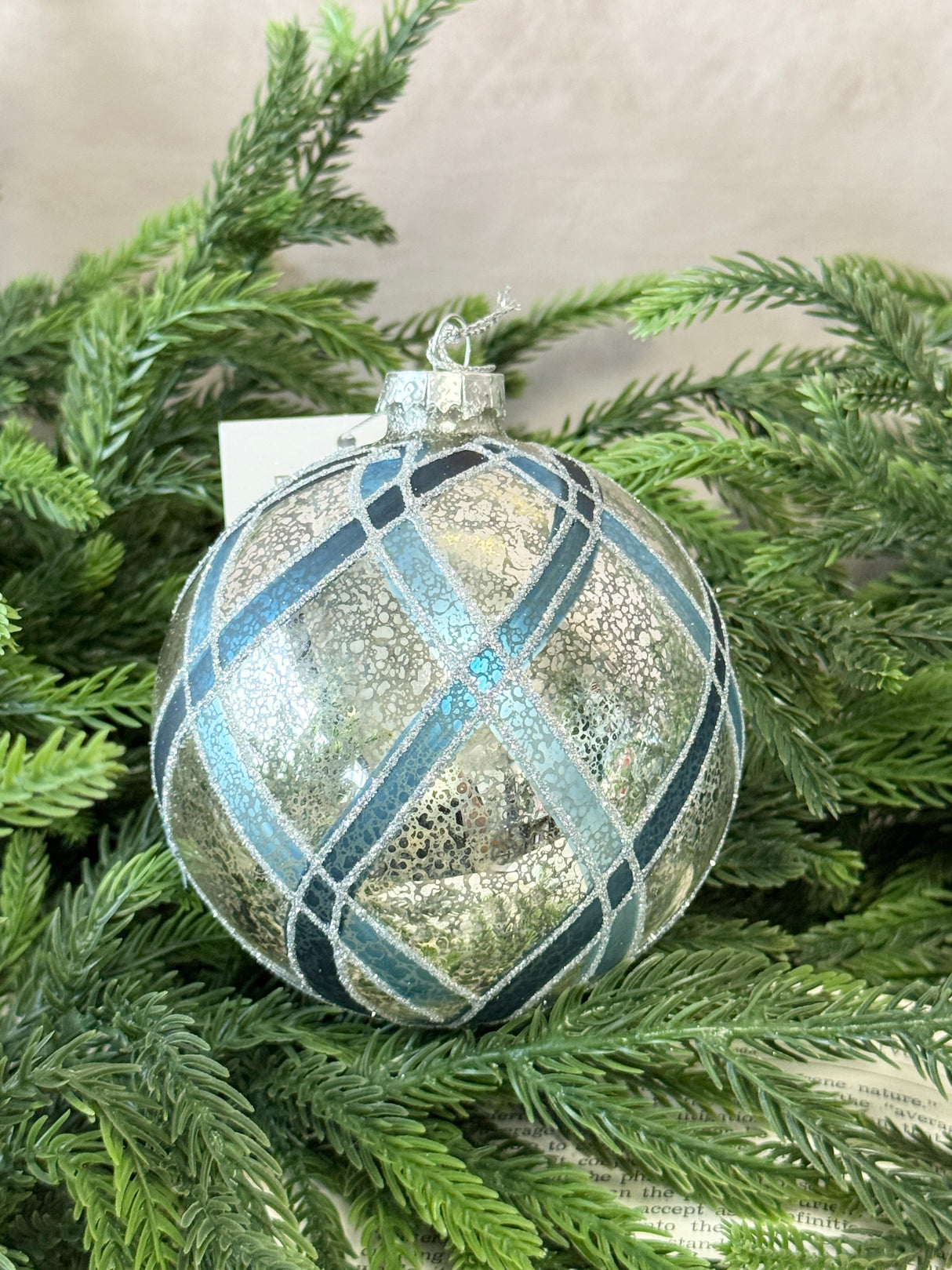 Mercury Glass Blue Stripe Ornament - 3 Styles