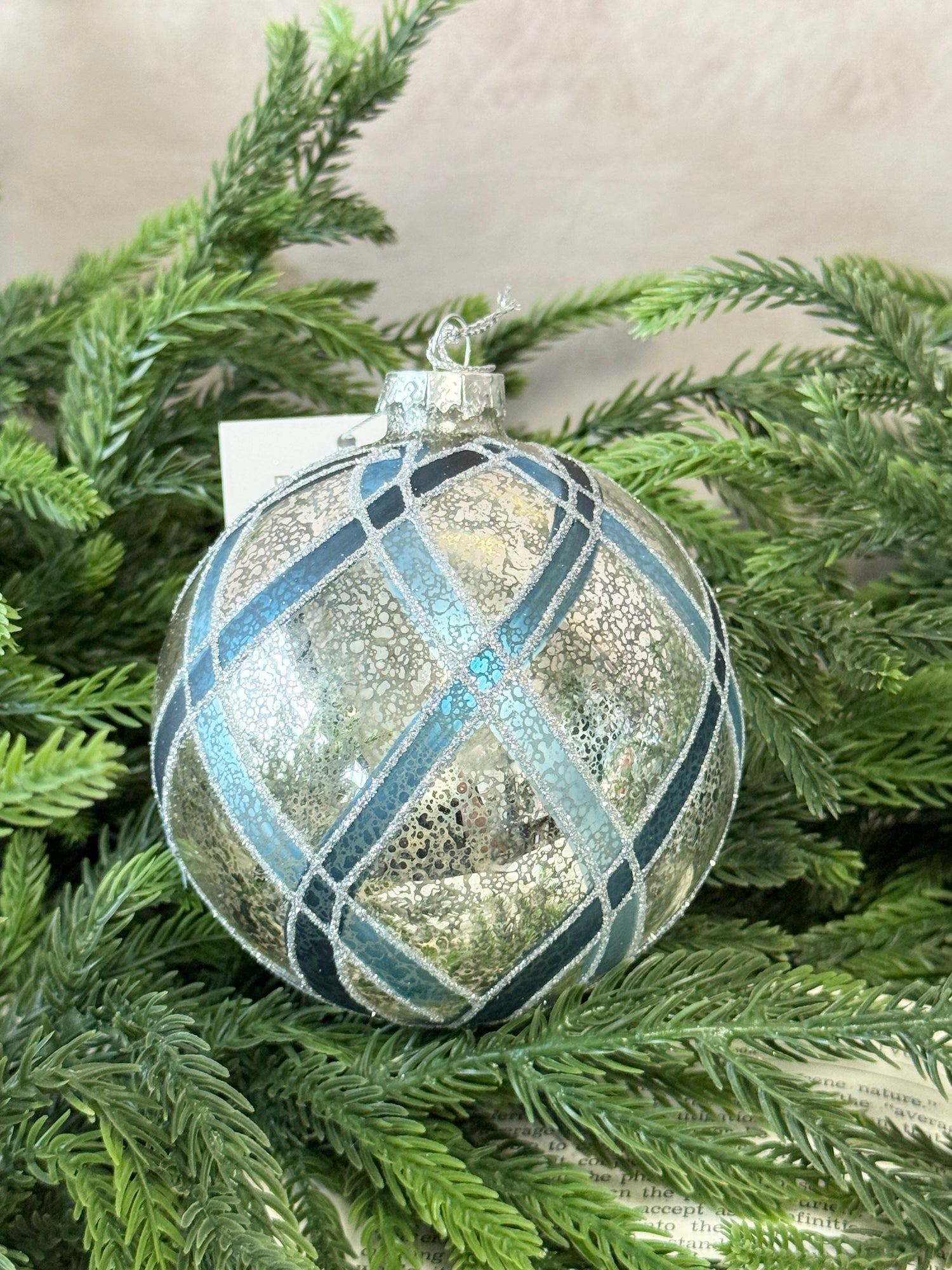 Mercury Glass Blue Stripe Ornament - 3 Styles