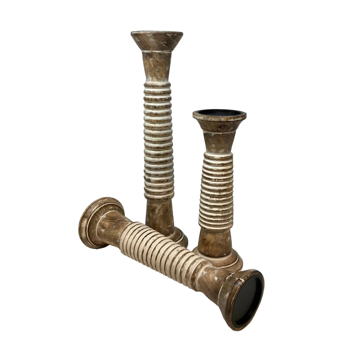 Ribbed Wood Pillar Candleholder - 3 Sizes