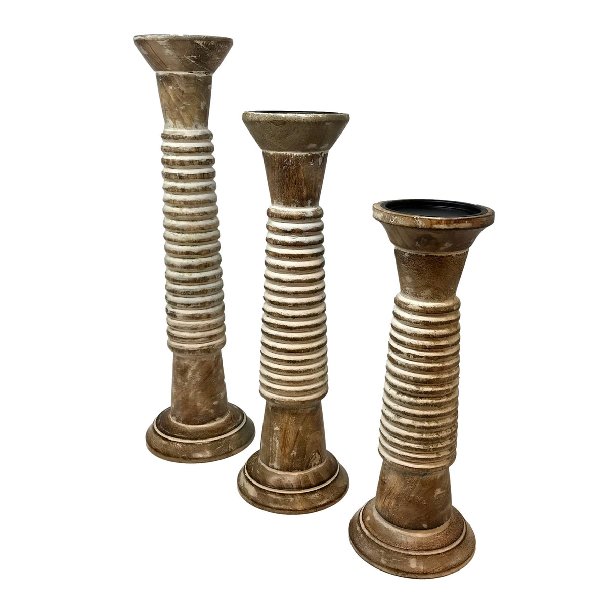 Ribbed Wood Pillar Candleholder - 3 Sizes