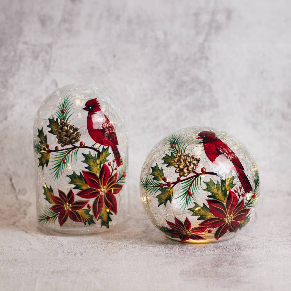 Poinsettia Cardinal Lighted Glass Orb