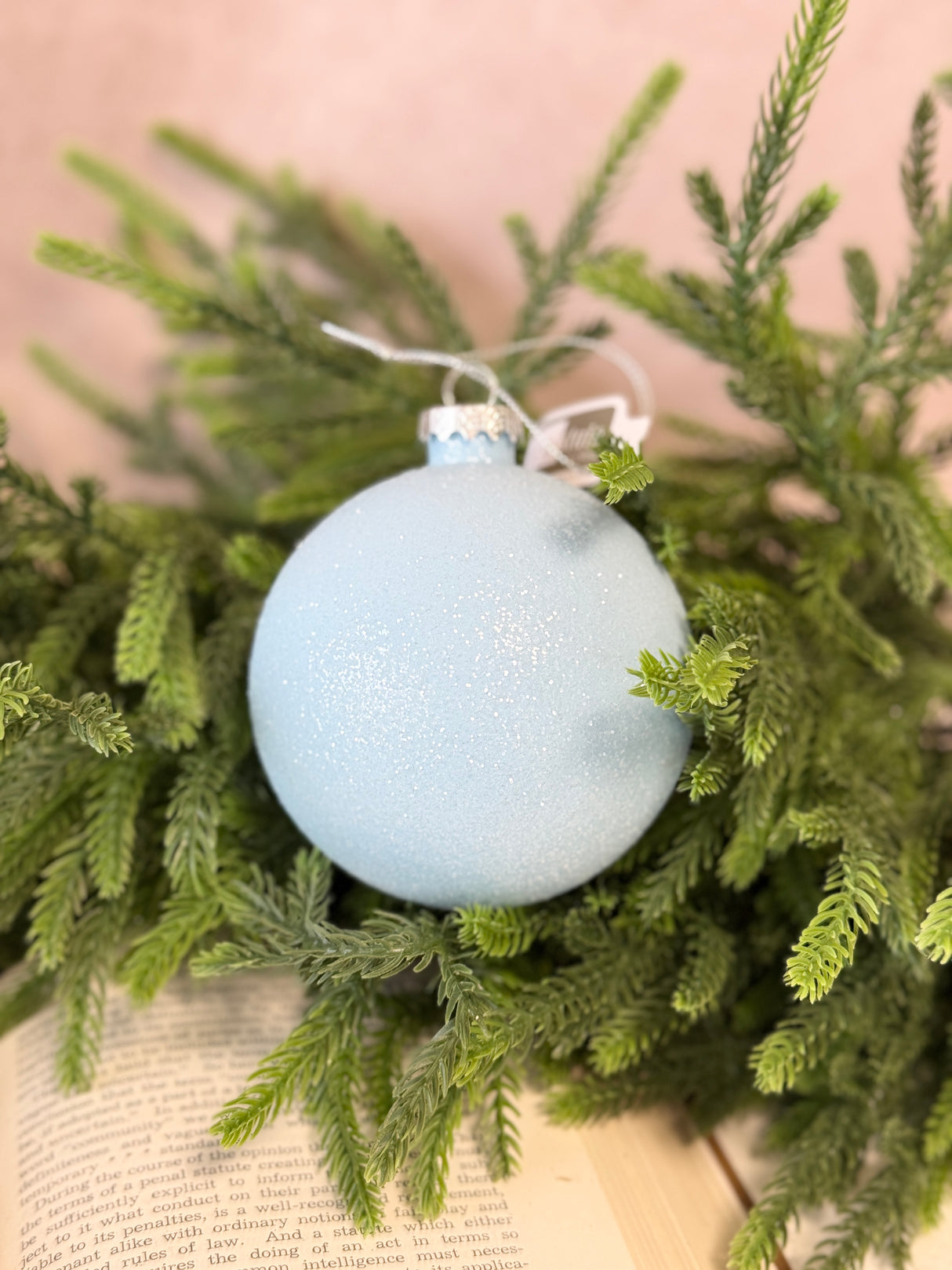 4" Glittered Soft Blue Ornament