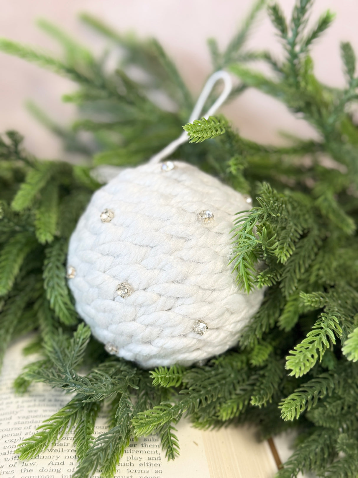 4" White Jewel Braid Yarn Ornament