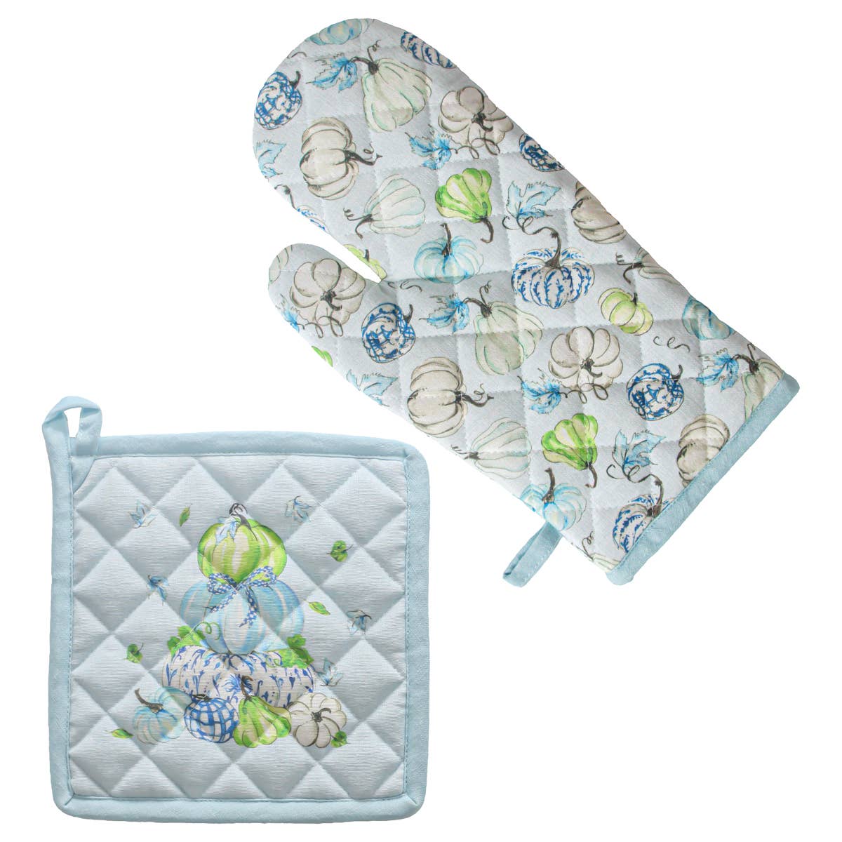 Blue Chinoiserie Cotton Oven Mitt Set