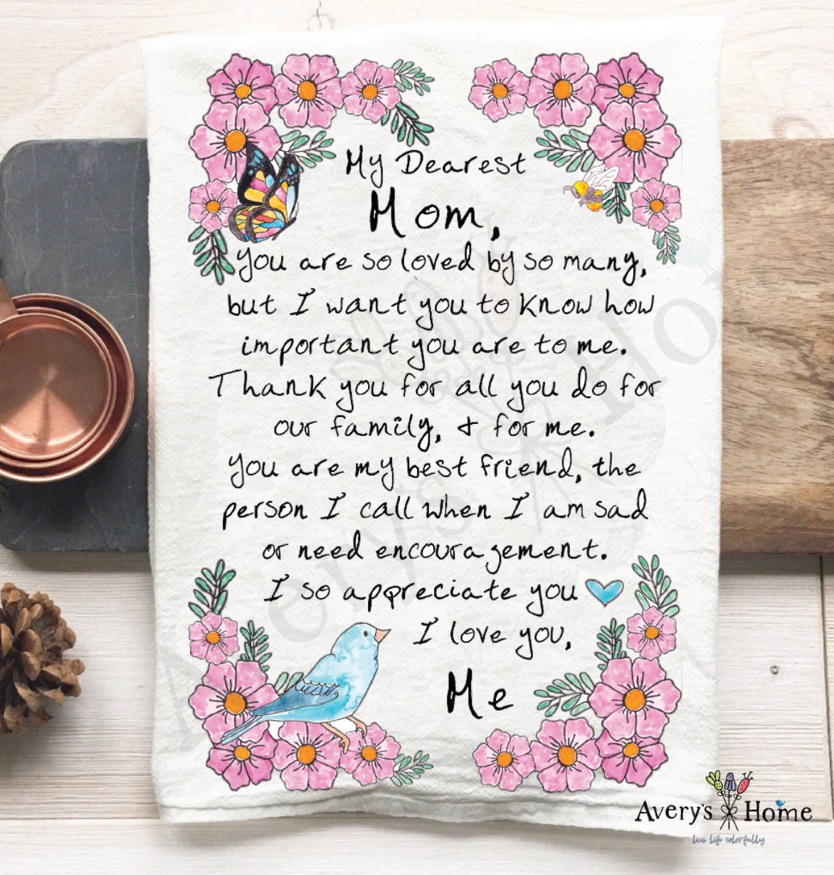 A Letter to My Mom Mother's Day Tea Towel